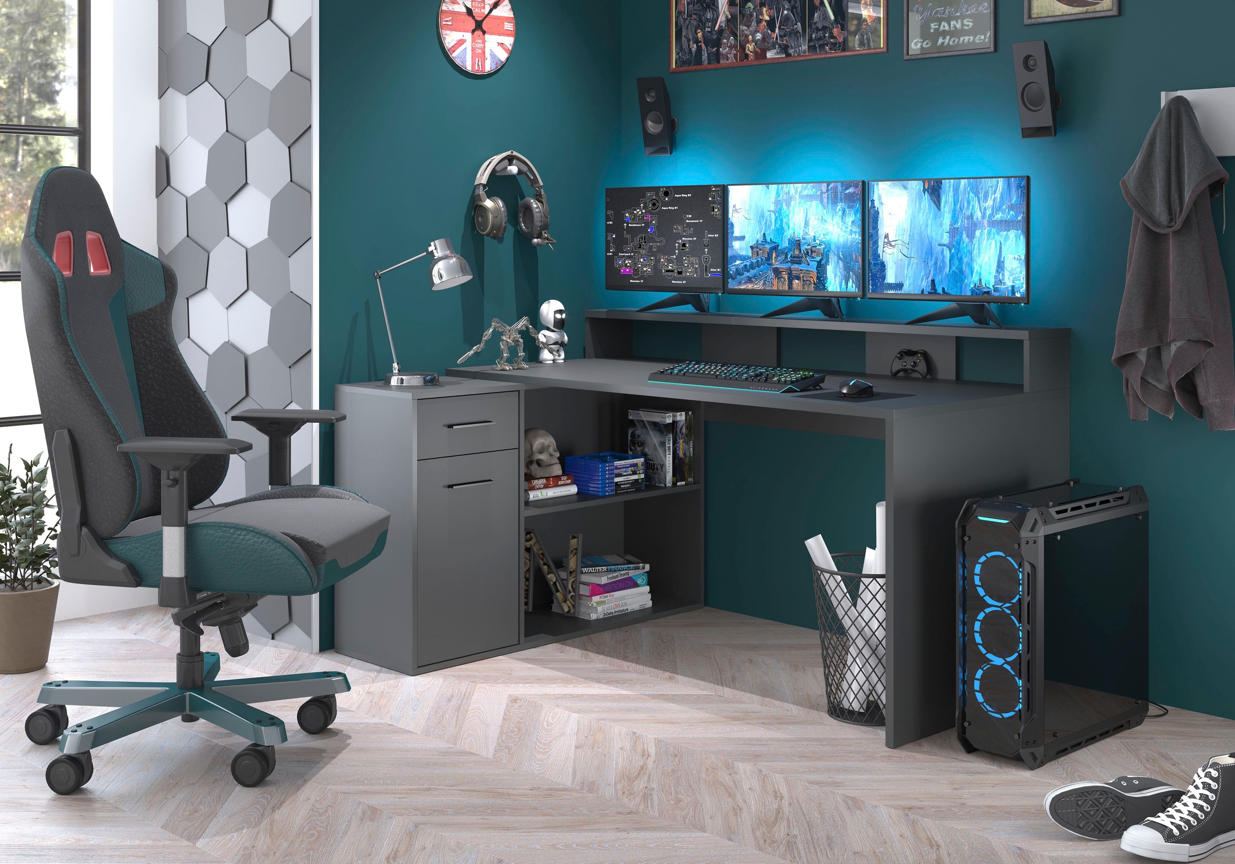 Home affaire Schreibtisch "Chester" 2 Stk. tlg. Gamingtisch mit Lowboard - Arbeitstisch Maße (B/T/H) 160/115/92 cm