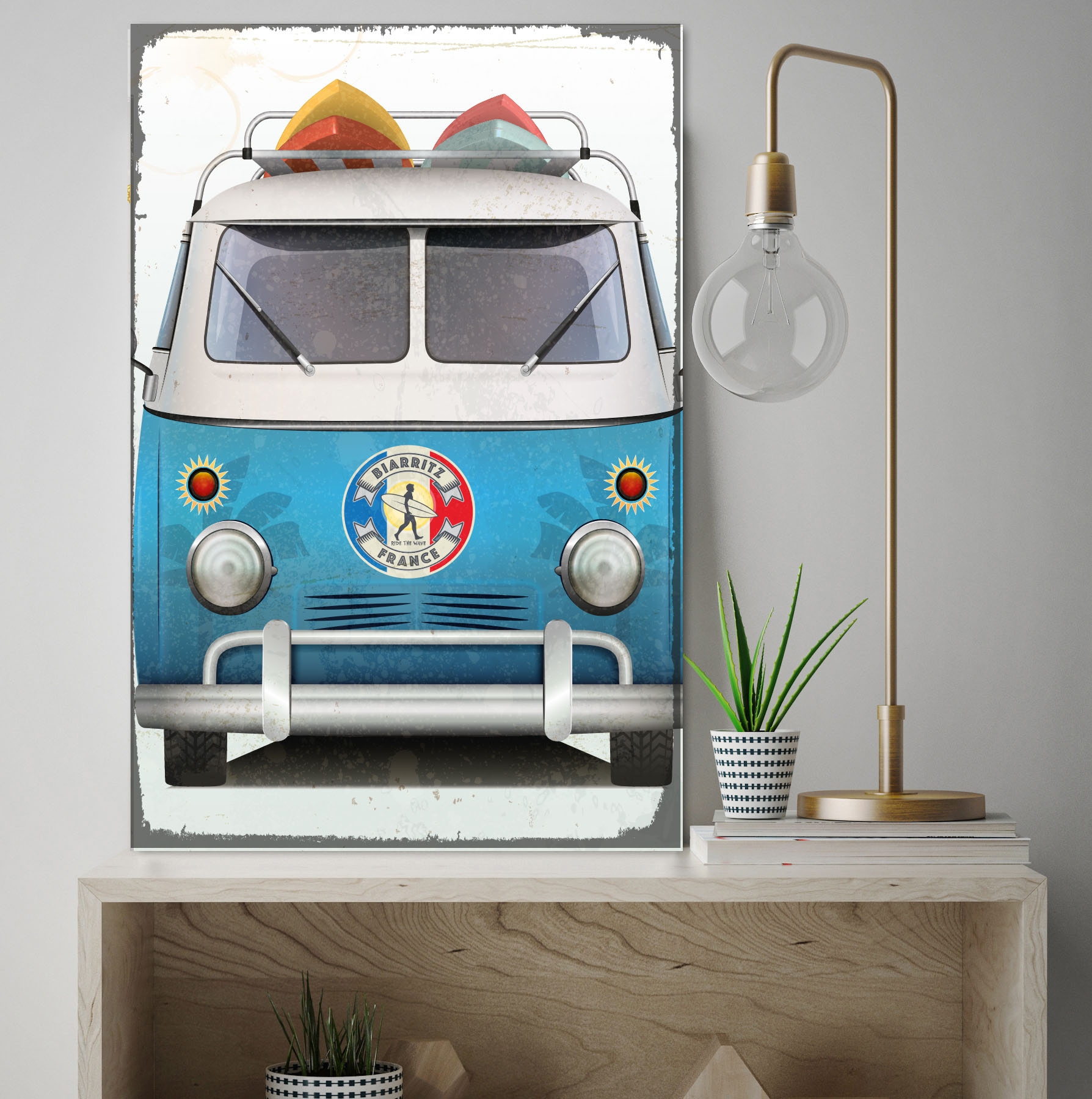 queence Metallbild »Camping Bus«, Auto, (1 St.), Stahlschild, Blechschild, retro, Surf