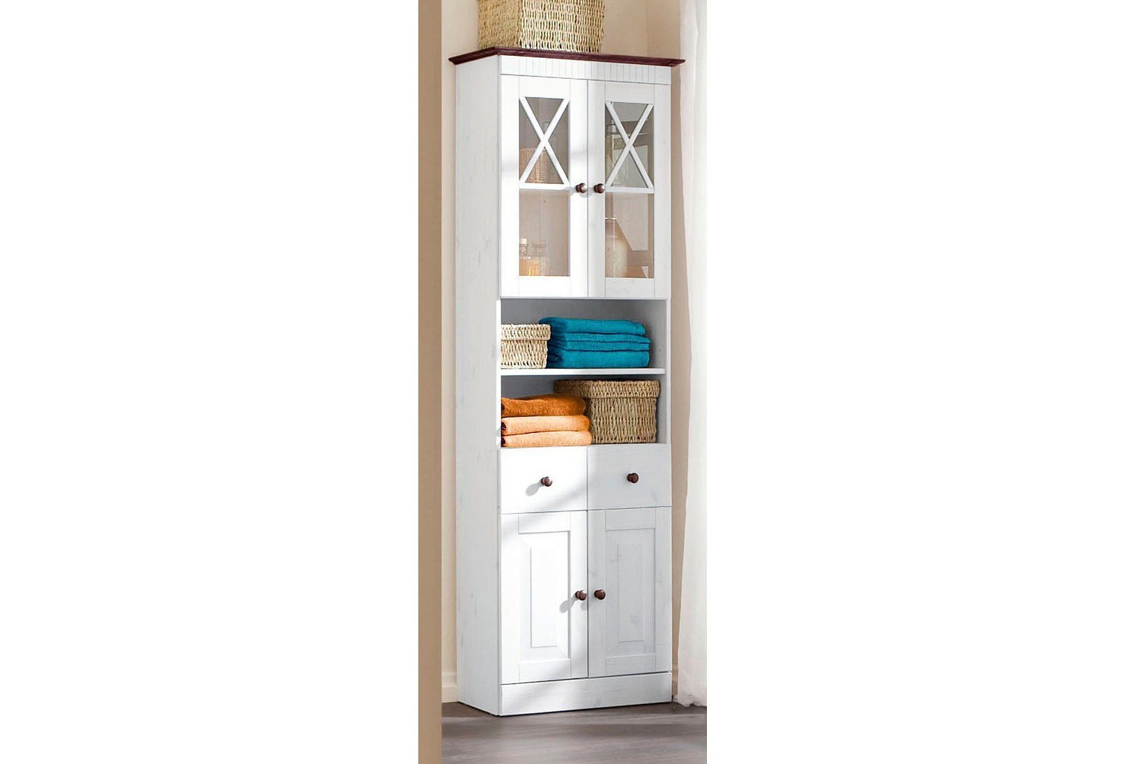 Image of Home affaire Hochschrank »Cornelia«, aus einem schönem massivem Kiefernholz, mit vielen Stauraummöglichkeiten, Höhe 176 cm bei Ackermann Versand Schweiz