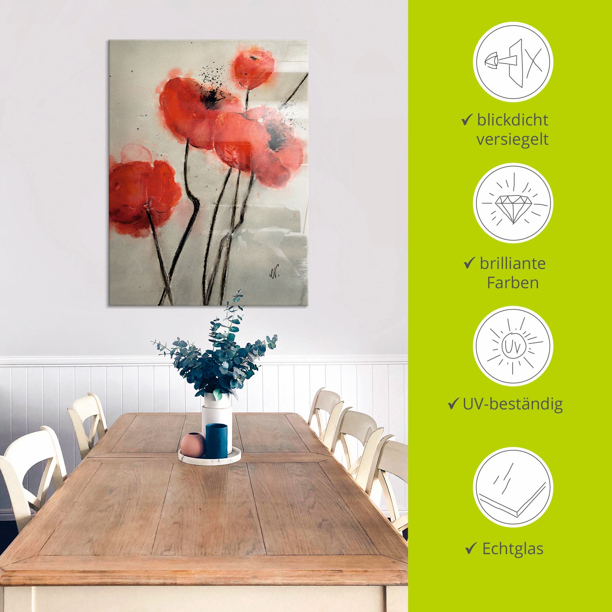 Artland Glasbild »Roter Mohn«, Blumen, (1 St.), in verschiedenen Grössen