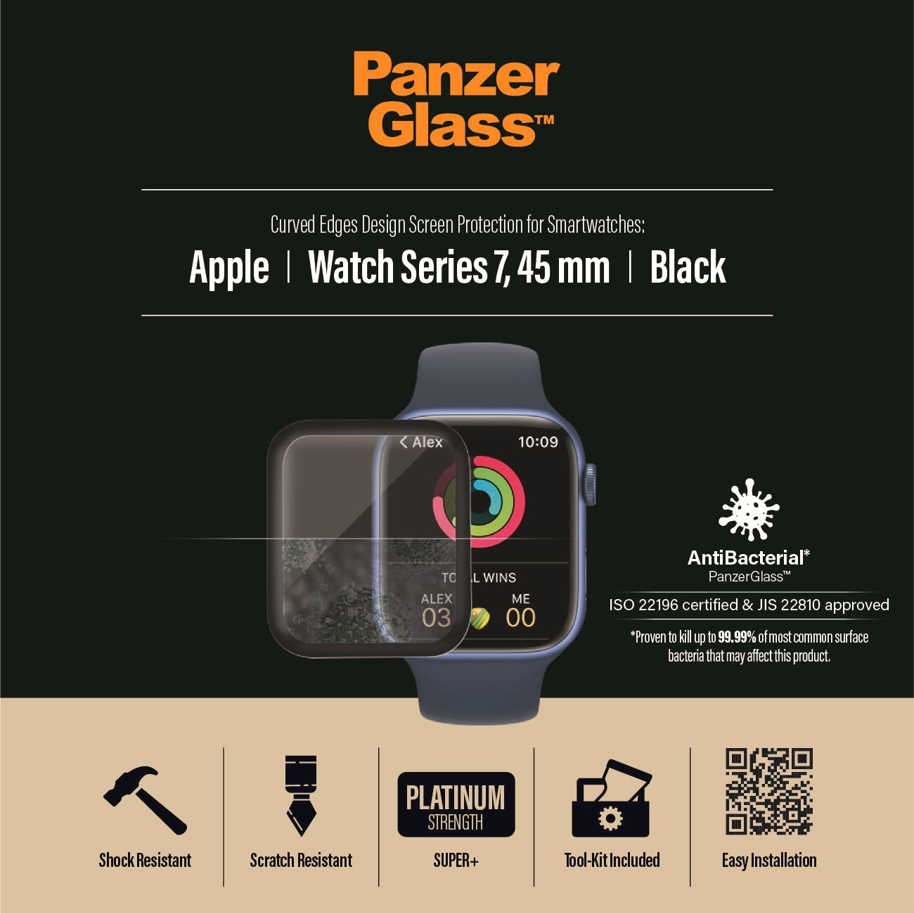 PanzerGlass Verre de protection d'écran »Screen Protector Glass« für Apple Watch Series 7/8 45mm