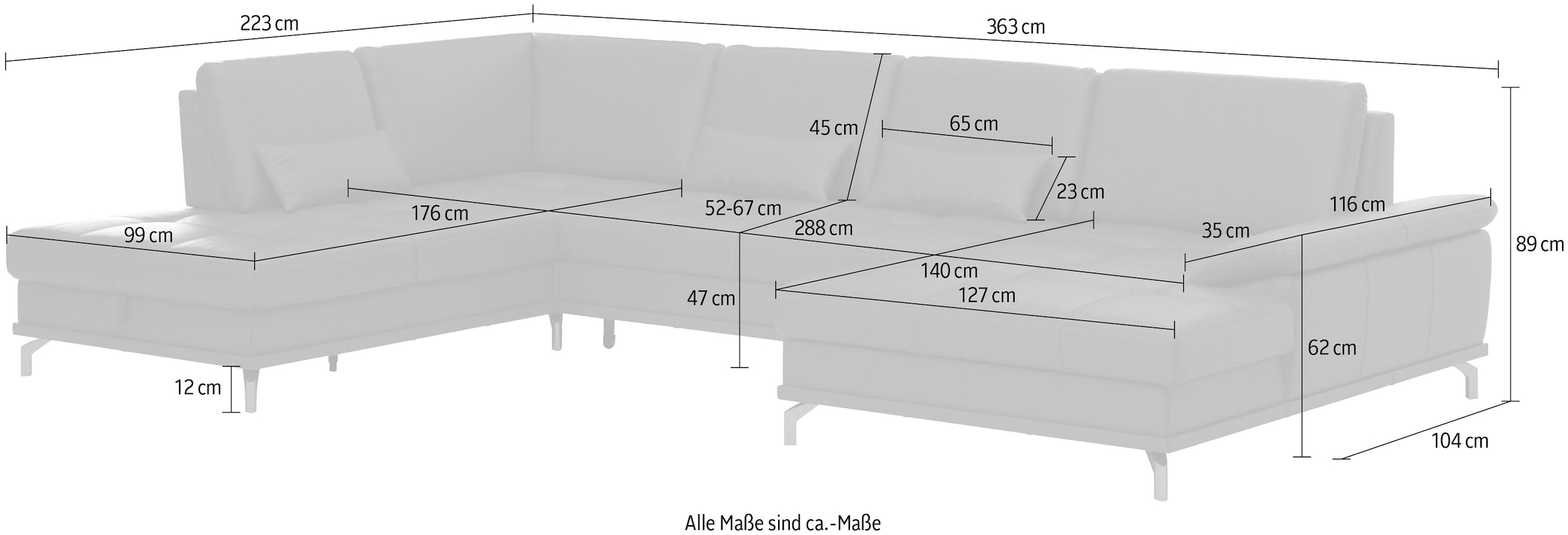 Places of Style Wohnlandschaft »Costello U-Form, mit Sitztiefenverstellung, Armteilverstellung und«, 3 Nierenkissen, optional Bettfunktion und Bettkasten