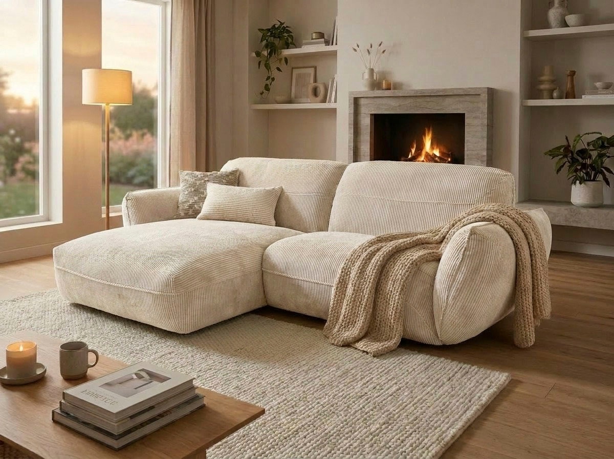 TRENDMANUFAKTUR Ecksofa »Be Chilled, modernes Lounge-Design mit stilvoller Kedernaht« mit softem Sitzkomfort, in hochwertigem Cord mit weicher Haptik