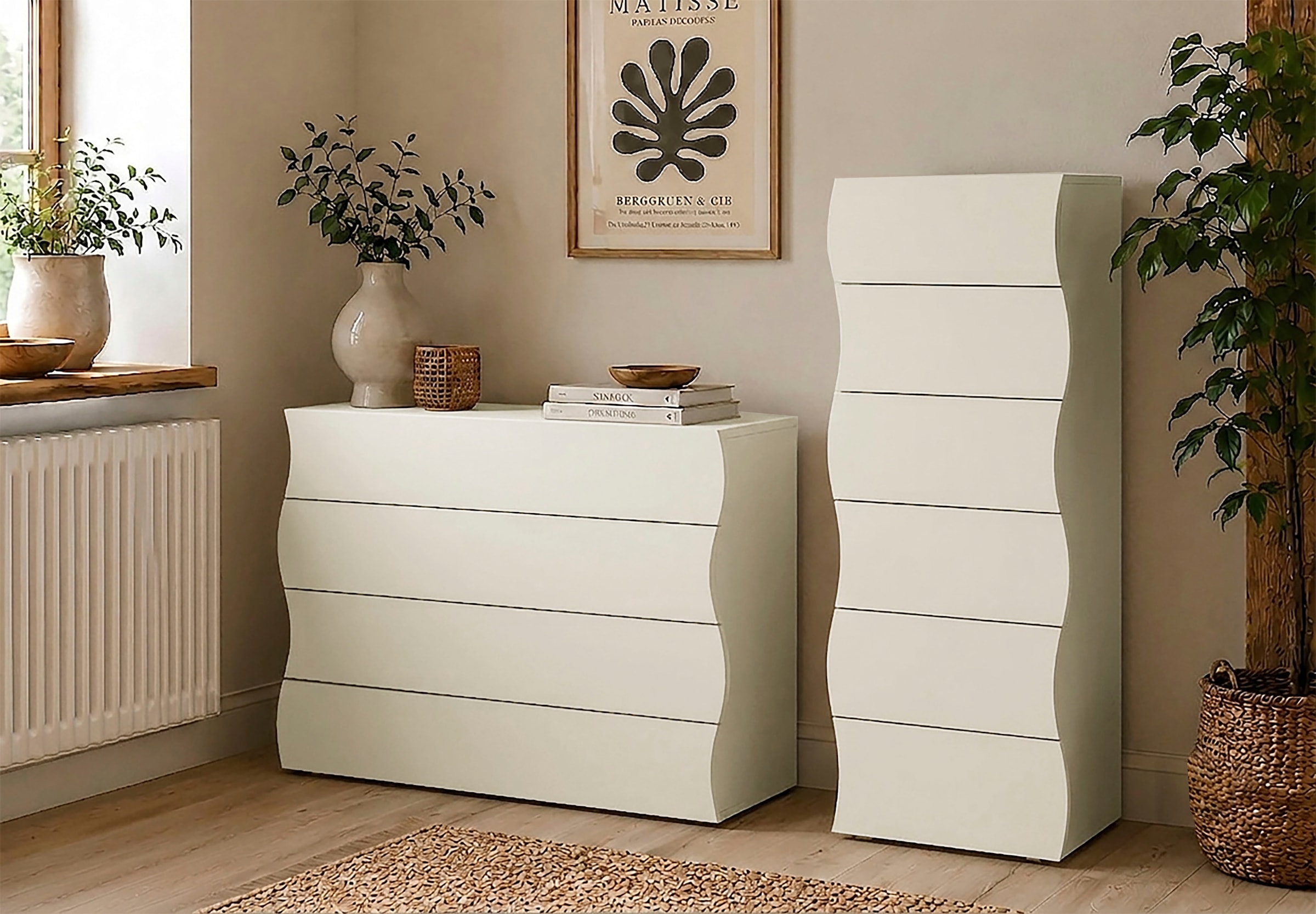 Home affaire Commode Onda, 89 cm de large, cachemire mat, avec 4 tiroirs, fabriqué en Italie