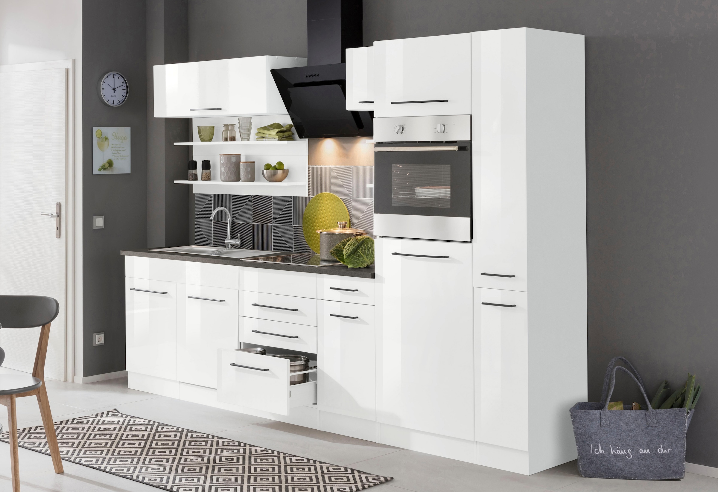 KOCHSTATION Kitchenette »KS-Tulsa« sans appareils électriques, largeur 300 cm, poignées métal noires, façades MDF