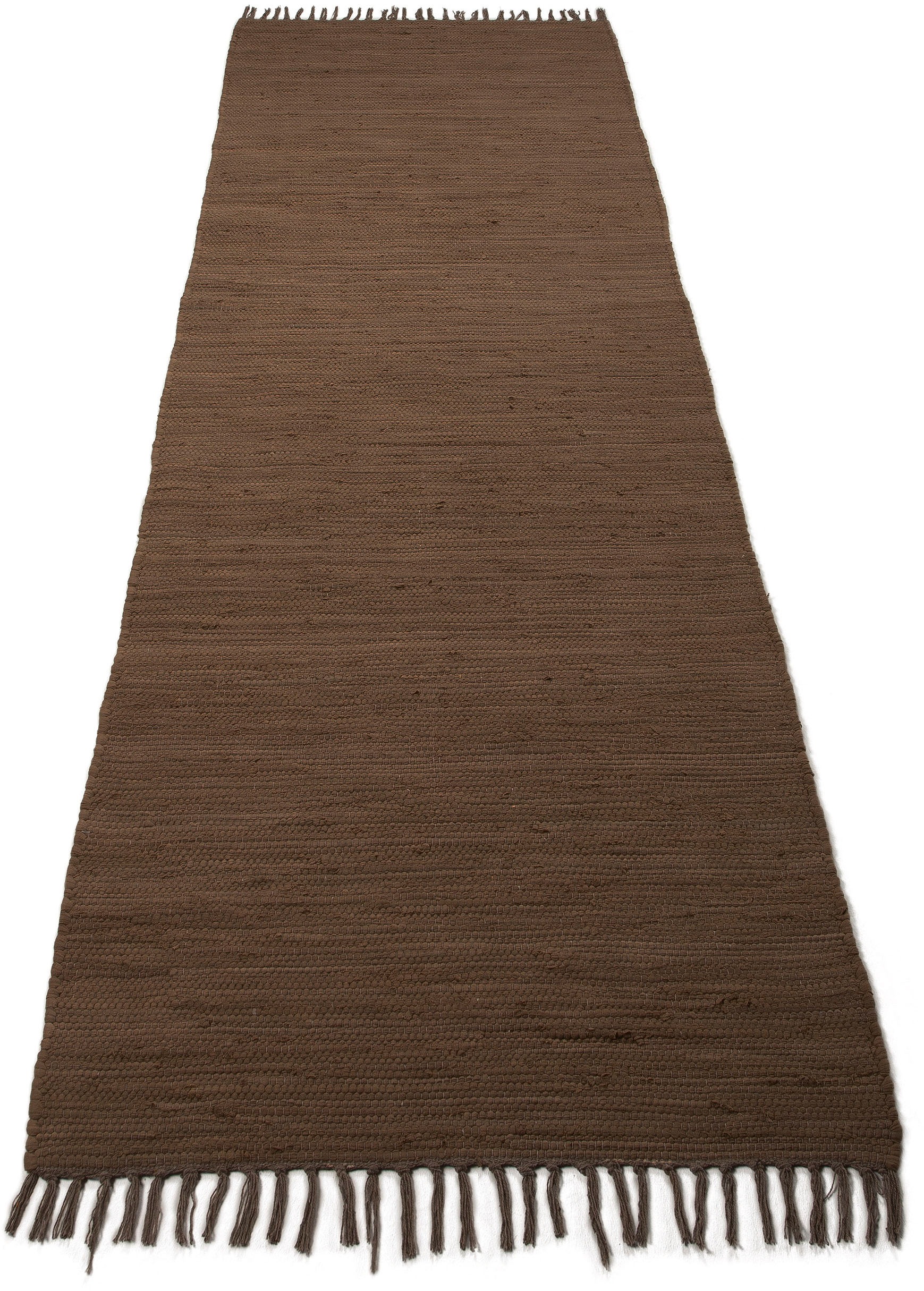 carpetfine Teppich »Kelim Chindi uni, auch als Läufer«, rechteckig, 5 mm Höhe, Wendeteppich, reine Baumwolle, handgewebt, Uni-Farben, mit Fransen