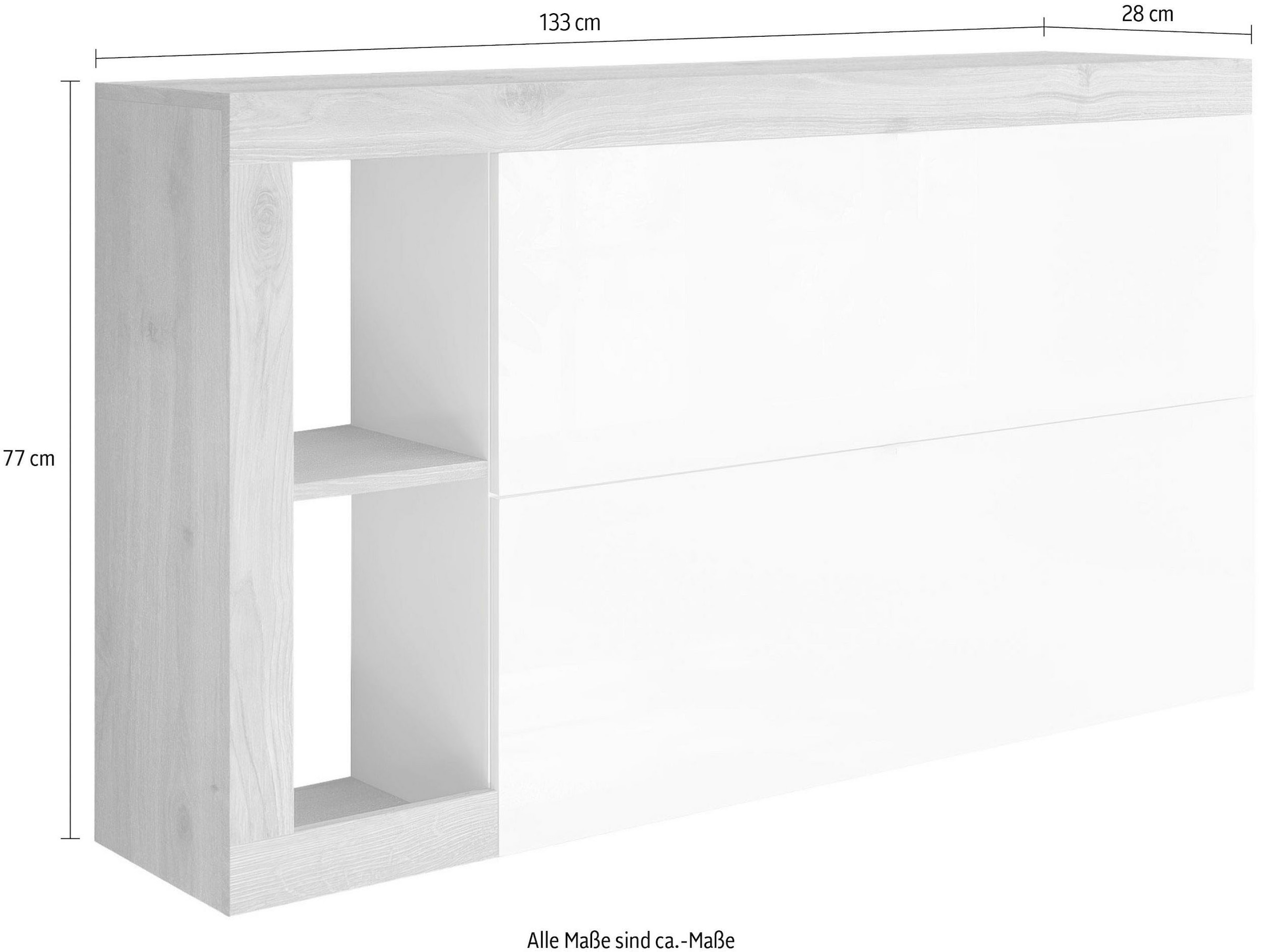 Home affaire Armoire à chaussures »Hamburg Breite 133 cm, Schuhkipper, 2 Klappen, hängend o. stehend,« Schuhkommode schmal, dekorativer Rahmen- 2 Ablagefächer, Metallgriffe
