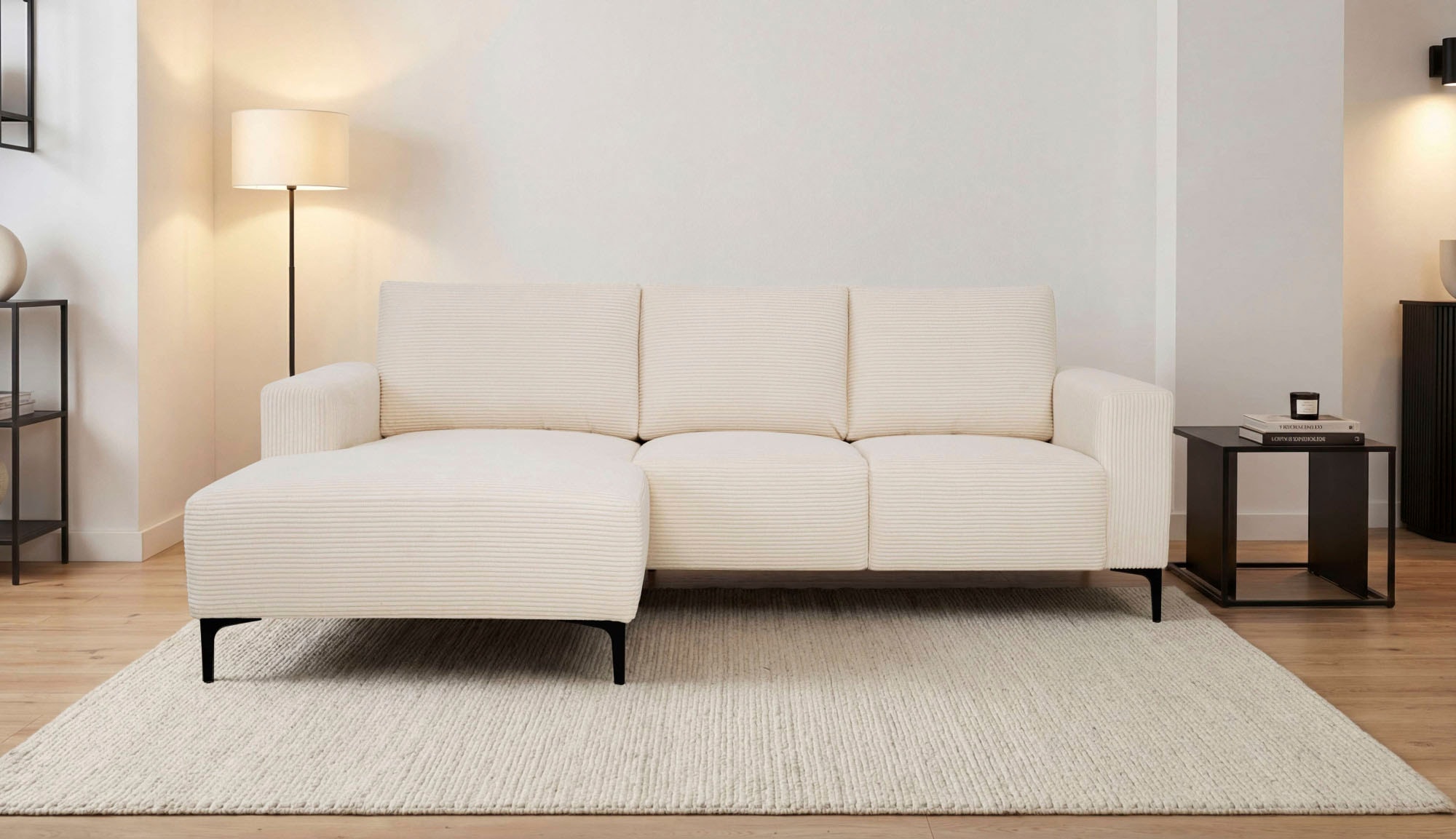 Home affaire Ecksofa »Tournon L-Form, Breite 232 cm, Breitcord« Designsofa im nordischen Stil, Wellenunterfederung, Metallfüsse