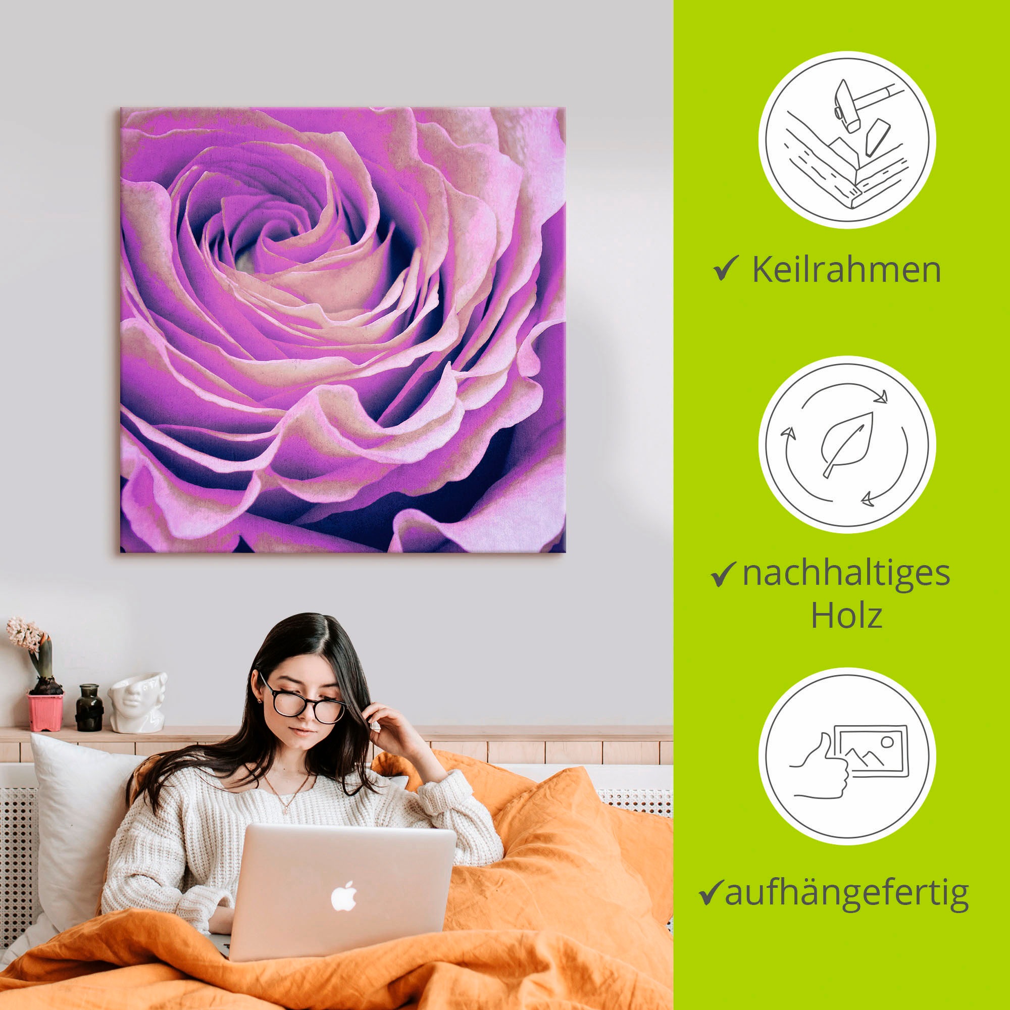 Artland Wandbild »Lila Rose«, Blumen, (1 St.), als Leinwandbild, Poster in verschied. Grössen