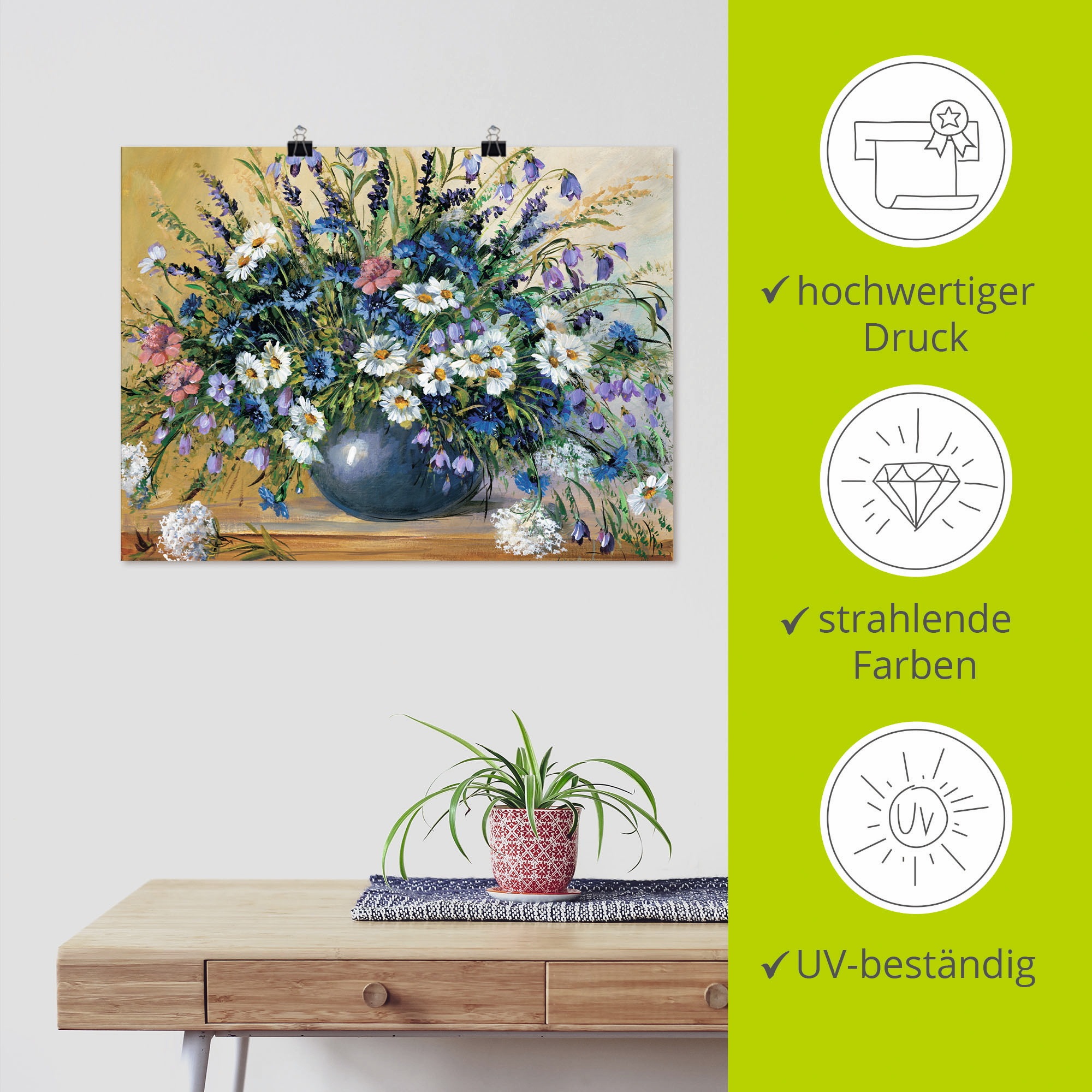 Artland Wandbild »Vase mit Kornblumen«, Blumen, (1 St.), als Leinwandbild, Poster, Wandaufkleber in verschied. Grössen