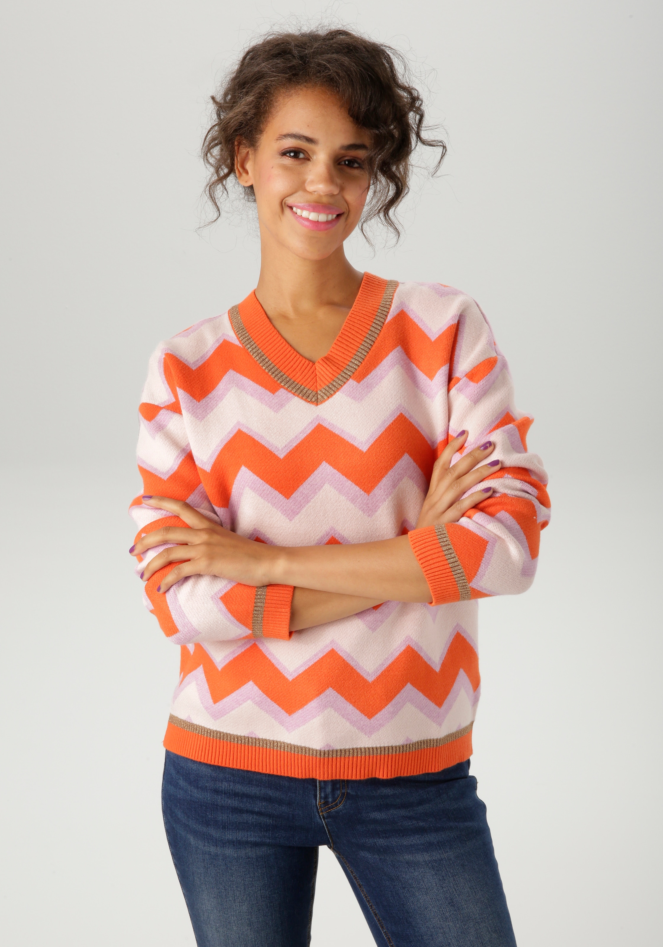 Image of Aniston CASUAL Strickpullover im interessantem Zick-Zack-Muster