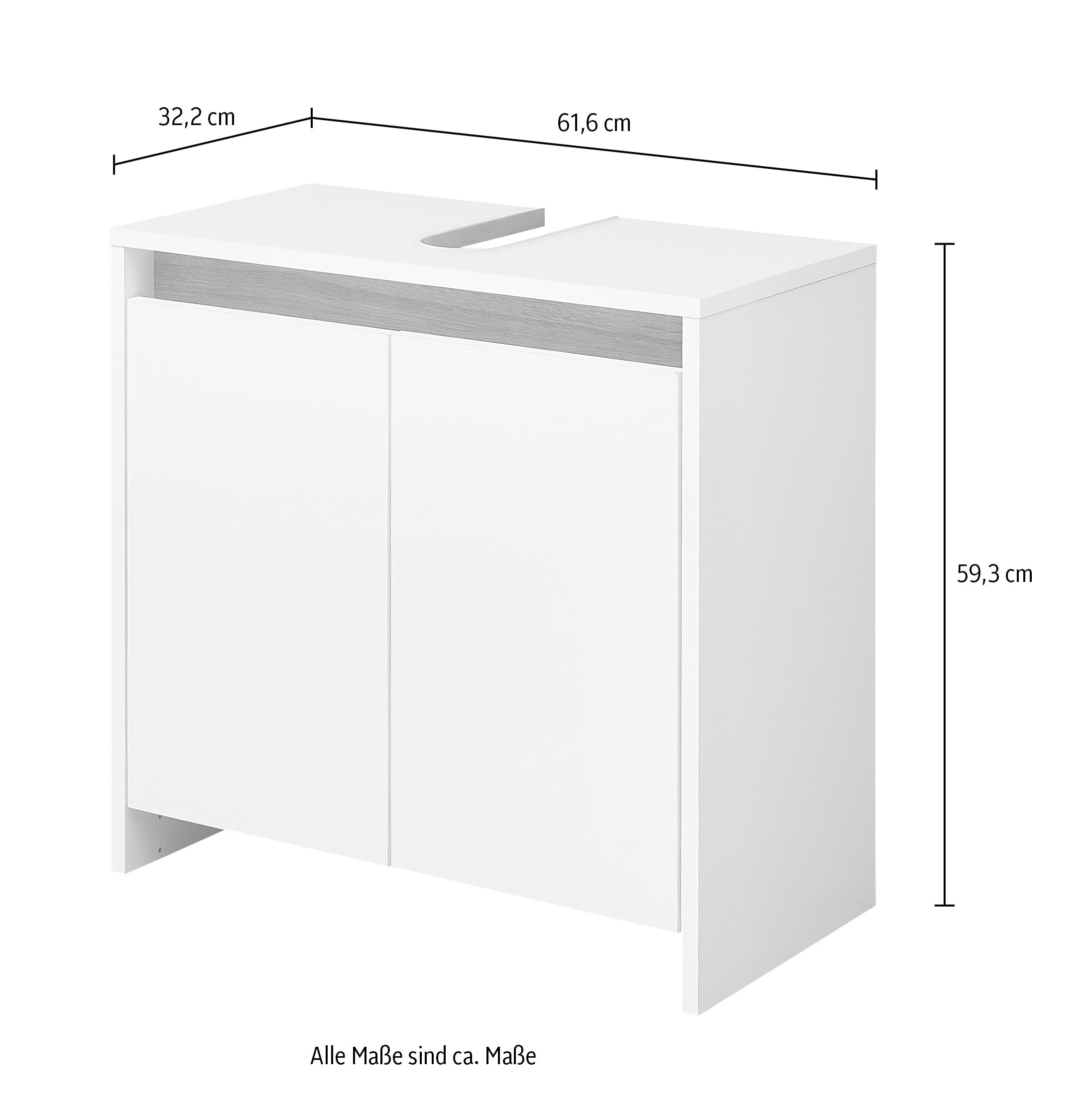 Saphir Armoire sous lavabo »Quickset 100, 2 Türen, Siphonausschnitt« meuble sous-lavabo sans poignée, 61,6 cm de large, avec joint accentué