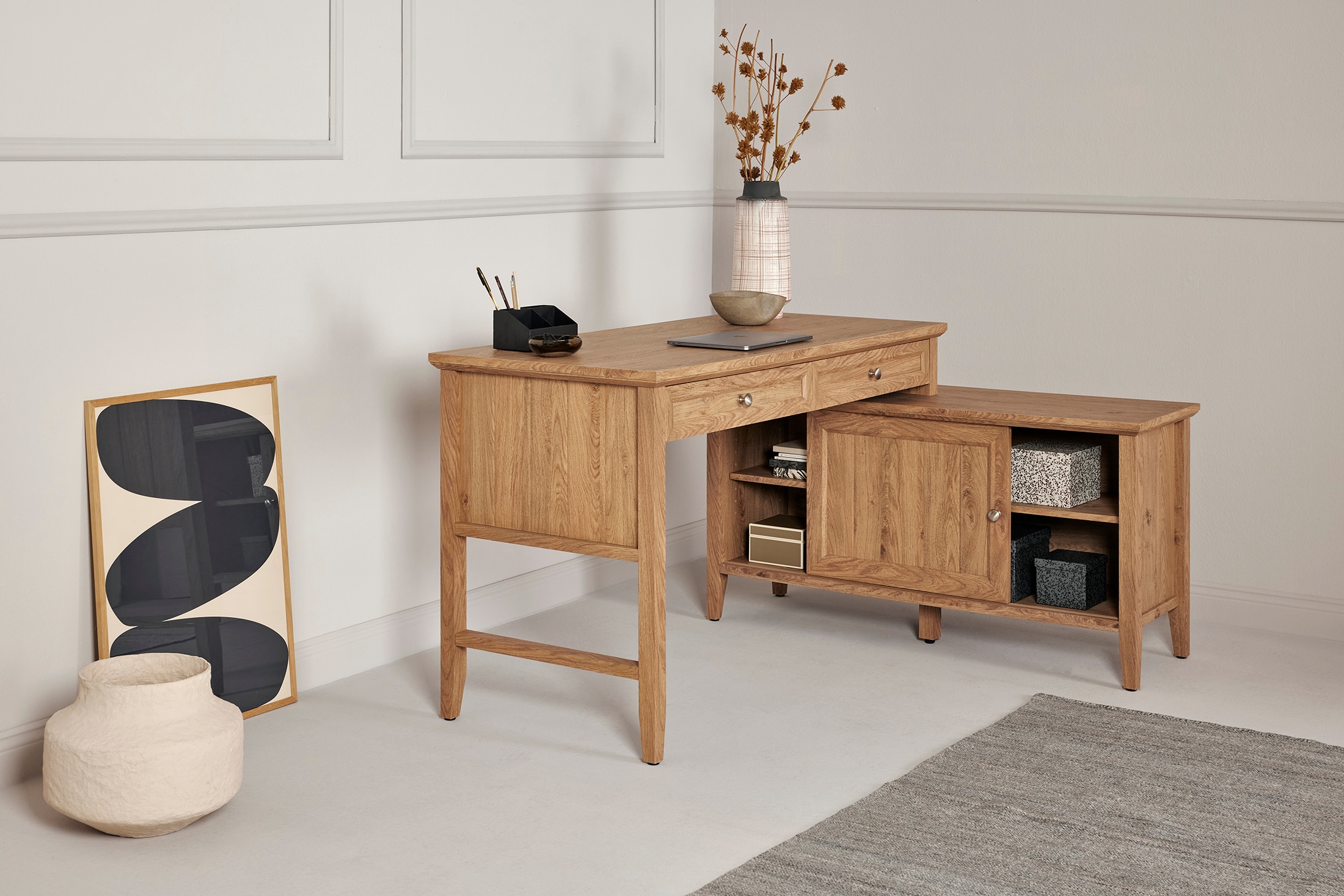 Jahnke Bureau d'angle »CLASSIC C 145 E« montage réversible, avec porte coulissante, dimensions 144,9 x 120 cm