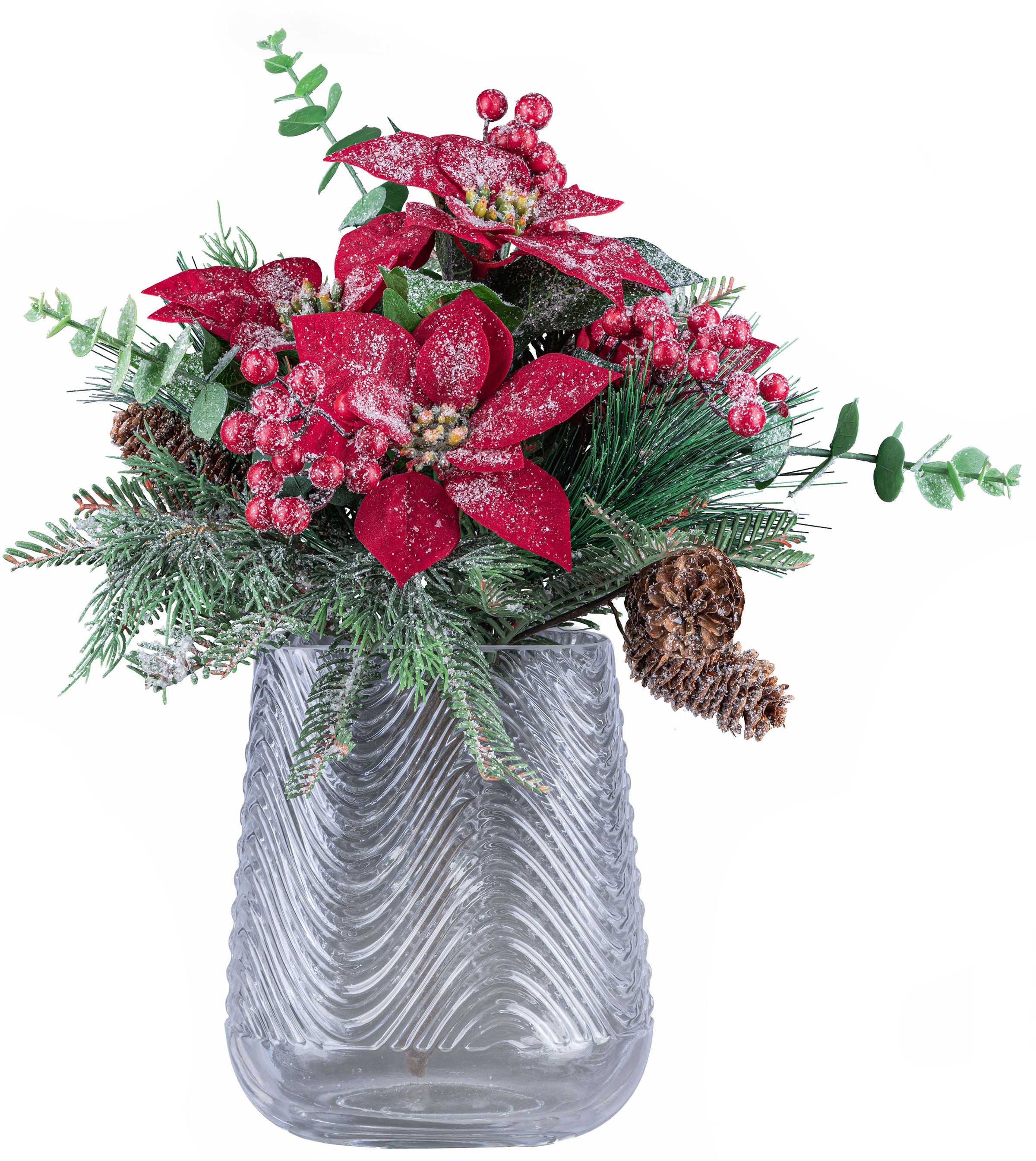 Image of Creativ deco Dekovase, (Set, 2 St., 1 Vase, 1 Bouquet), mit Poinsettien-Mixbund in geeister Optik bei Ackermann Versand Schweiz