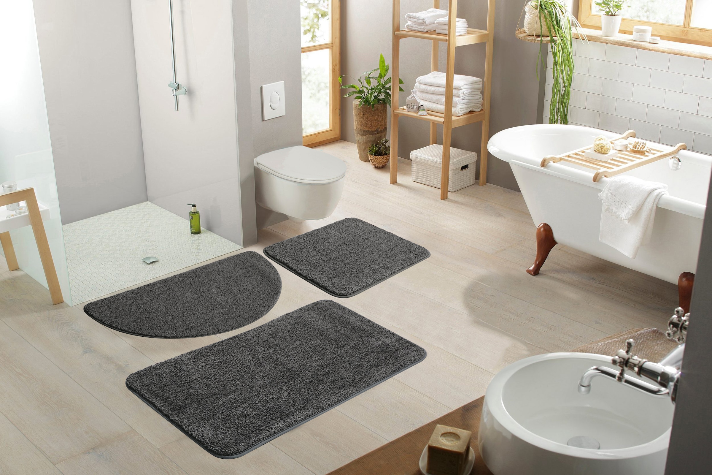 my home Badematte »Regona, Badteppich, Badvorleger, Badezimmer Teppich«, rutschhemmend beschichtet, fussbodenheizungsgeeignet-schnell trocknend-strapazierfähig, Uni Farben, besonders weich, als rechteckig und halbrund erhältlich