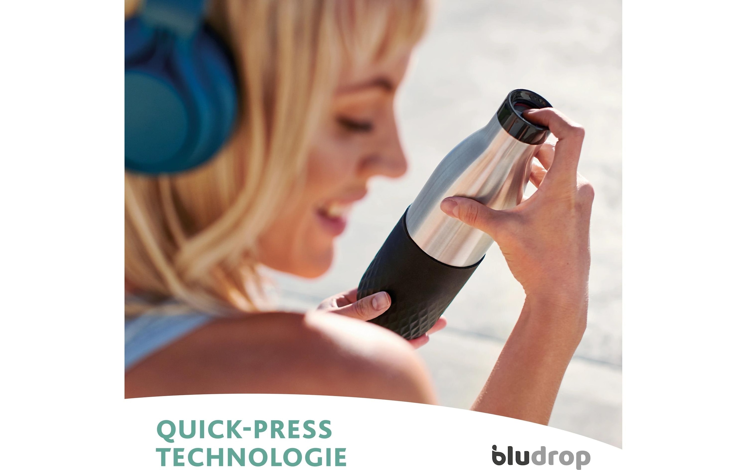 Emsa Gourde »Bludrop Sleeve« acier inoxydable/silicone, Quick-Press, 12h chaud/24h froid