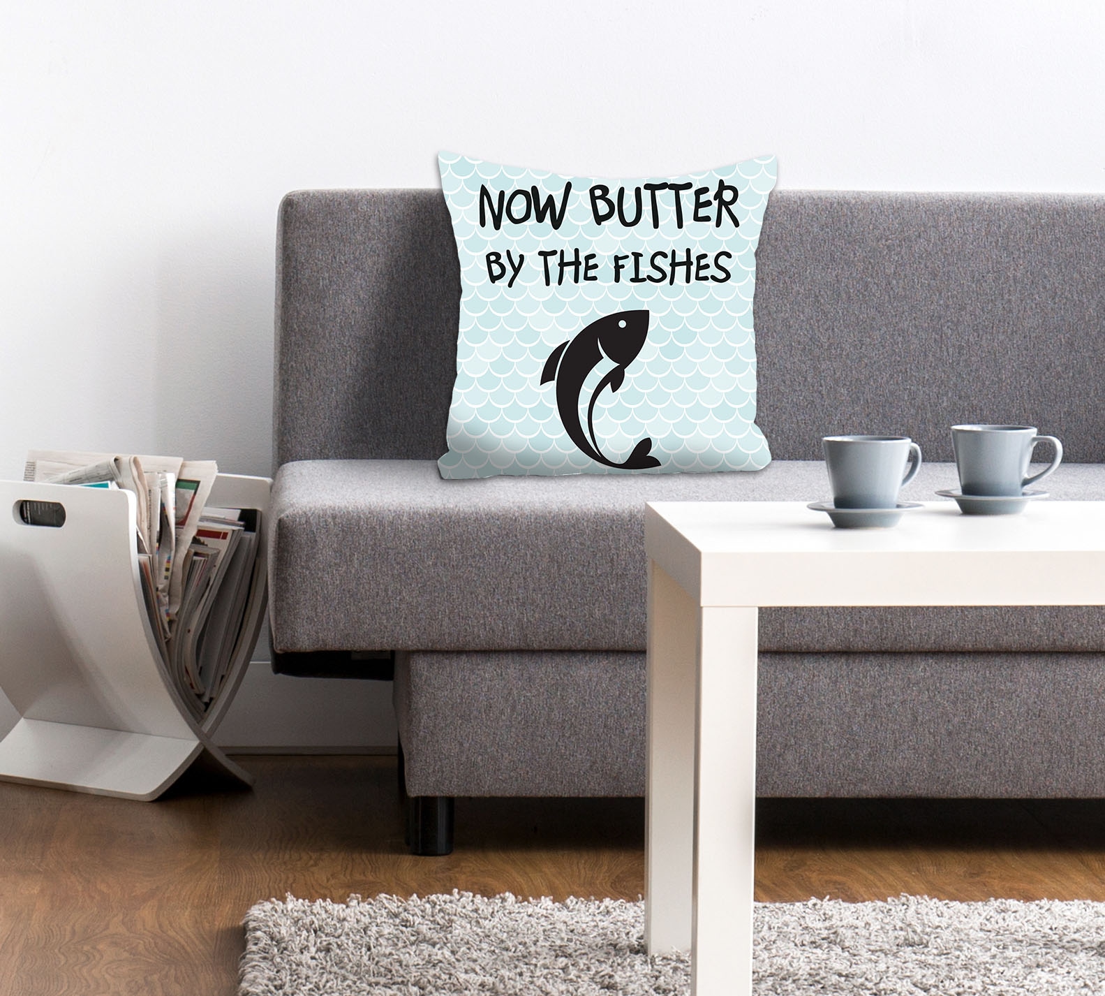 Image of queence Dekokissen "NOW BUTTER BY THE FISHES" Kissenhülle ohne Füllung, 1 Stück