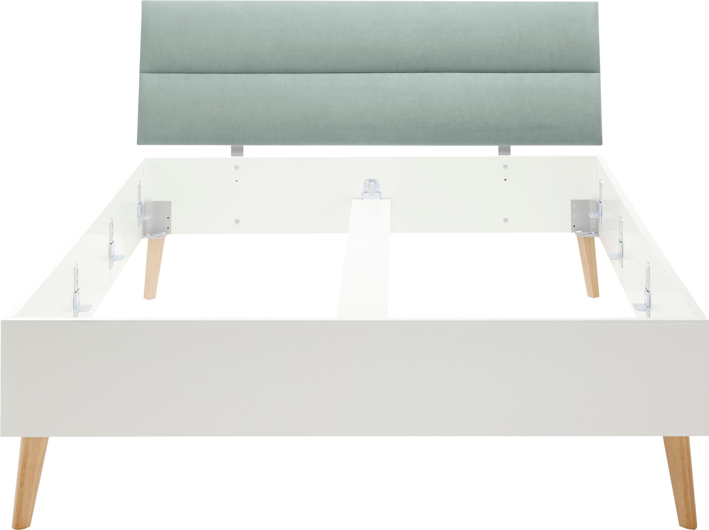 andas Einzelbett »MERLE Bett im skandinavischen Design, Bettgestell mit Massivholzfüssen«, mit gepolstertem Kopfteil, Liegefläche 140x200cm, gesamt:145/200/88cm