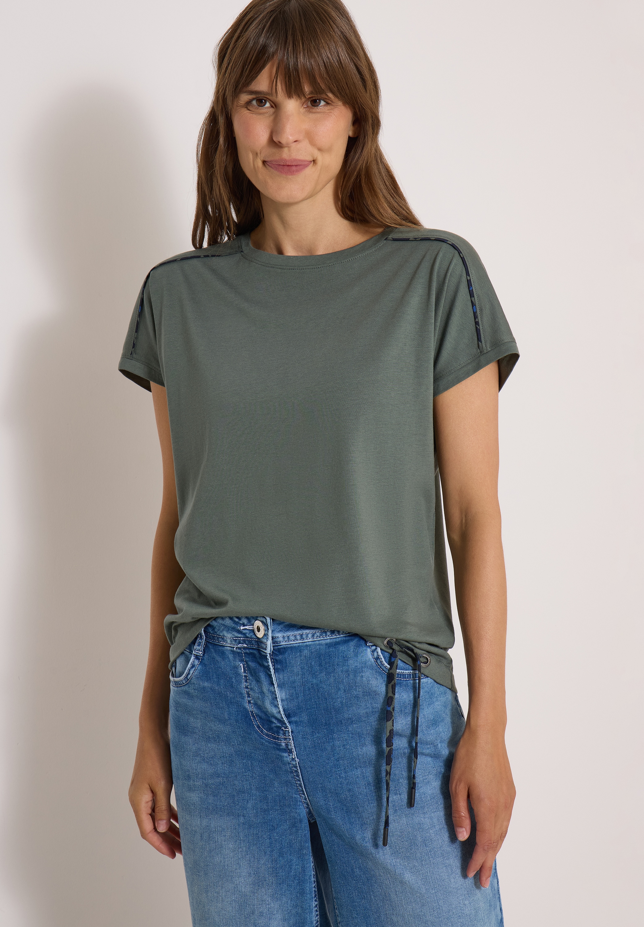 Image of Cecil T-Shirt Paspel an angeschnittenen Ärmeln, Tunnelzug am Saum