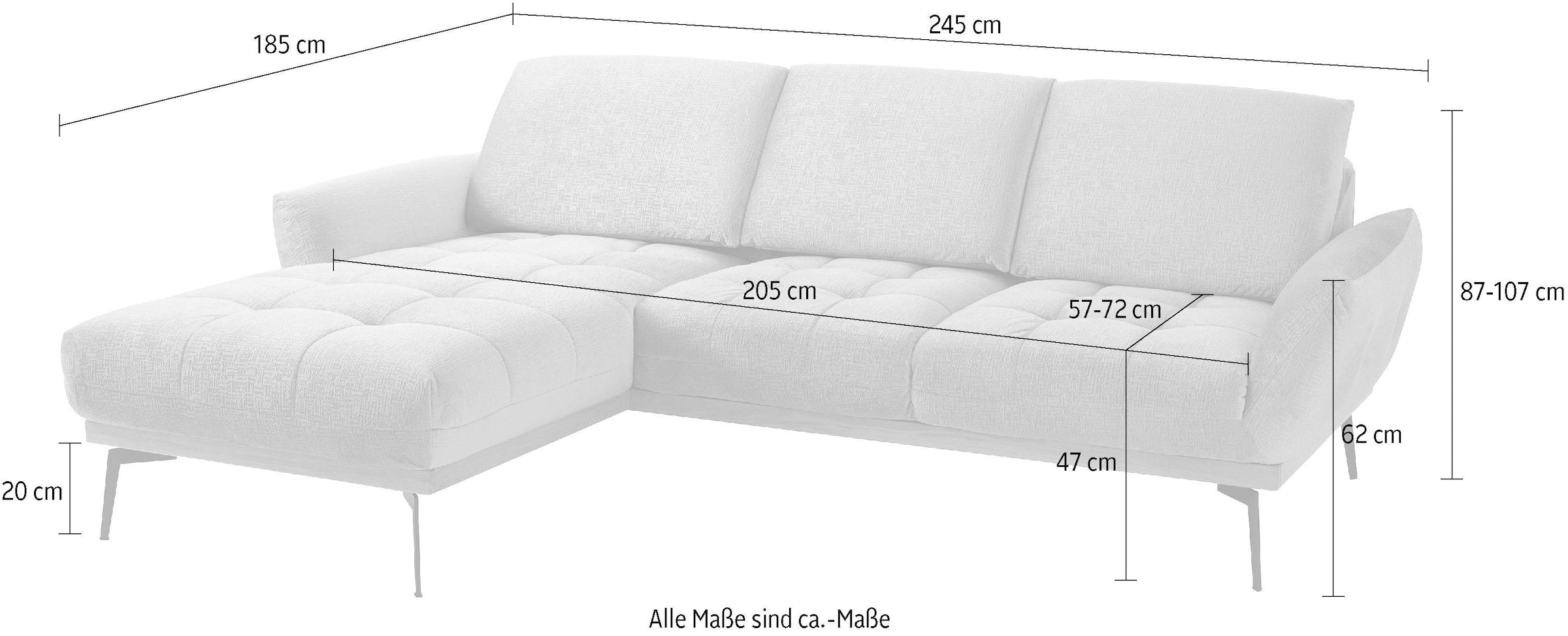 exxpo - sofa fashion Ecksofa »Palic, inkl. Rückenverstellung, bequem, elegant, Breite 245cm, L-Form«