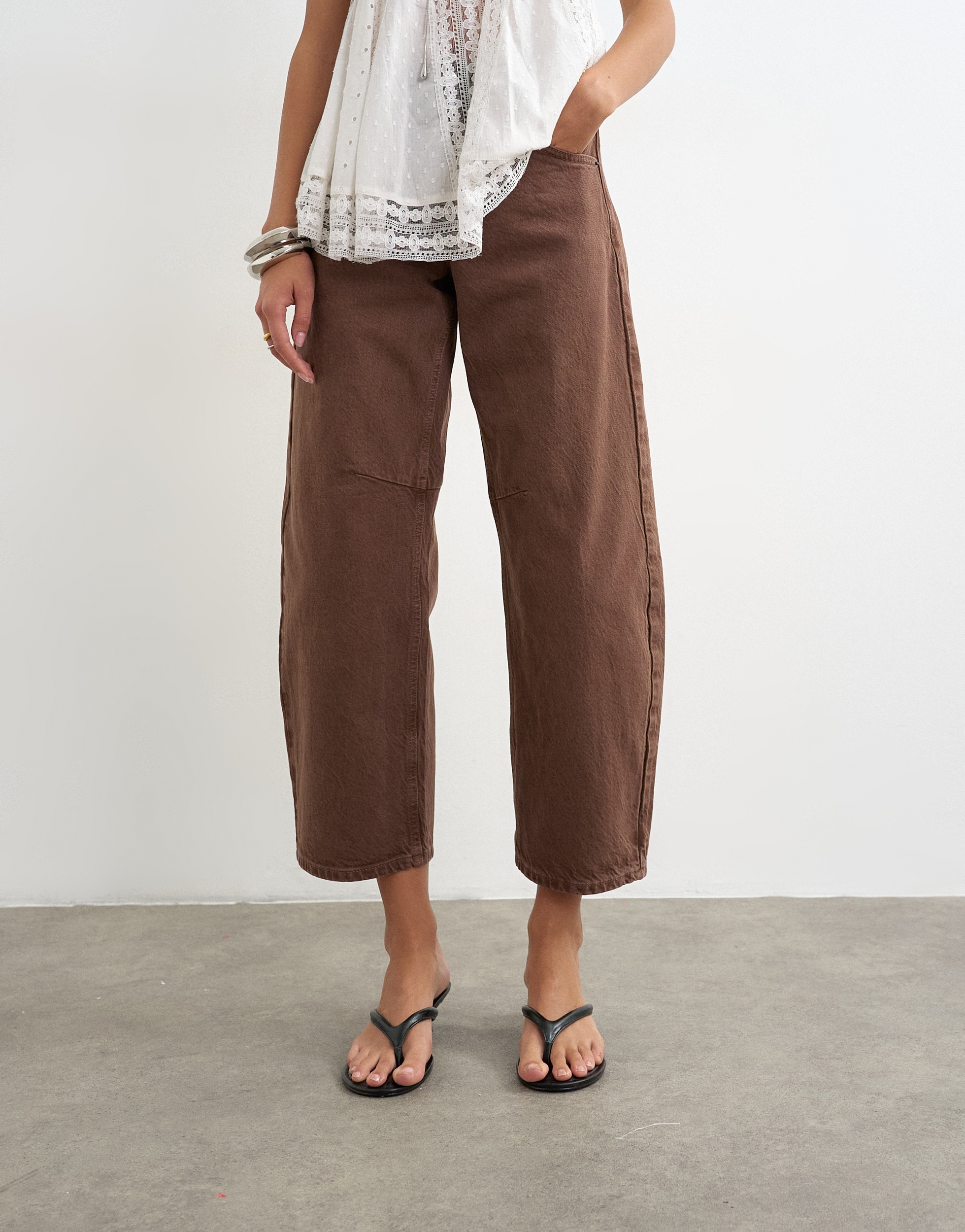 Image of TOPSHOP Weite Jeans "TSBARREL HR DENIM JEANS BROWN NOOS" Baumwolle, barrel fit, high waist