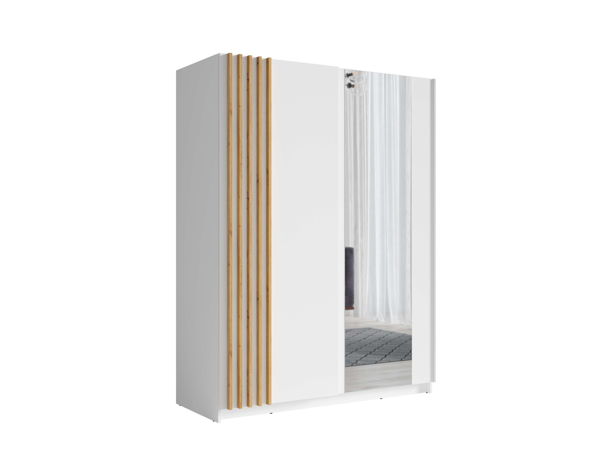 Home affaire Kleiderschrank "Kleiderschrank Charisy mit Spiegel, 4 Einlegeböden und Kleiderstange" Garderobe mit 2 Schwebetüren und Lamellen, B/H/T 150/198,5/62 cm