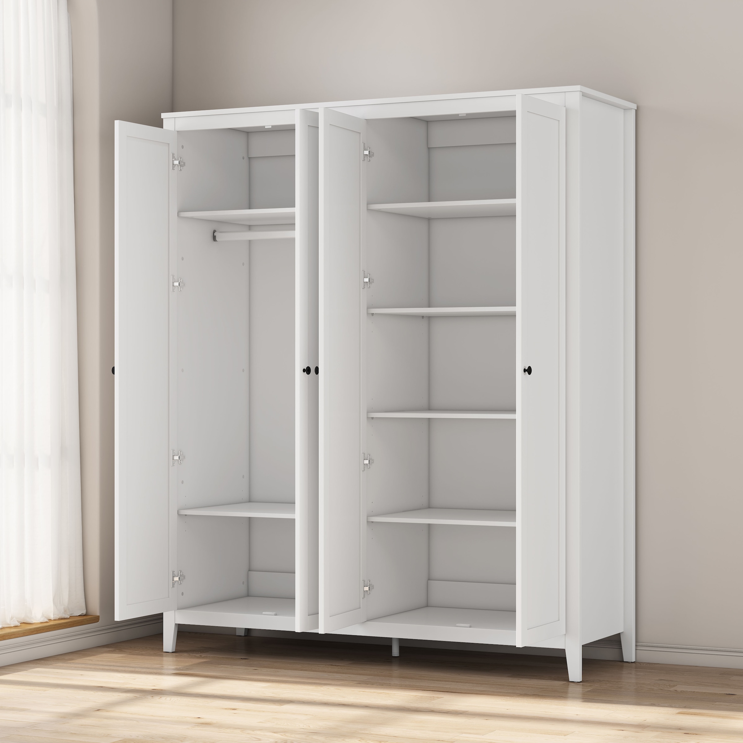 GOODproduct Kleiderschrank »Borkum Schlafzimmerschrank Garderobe Landhaus Bestseller weiss« schwarze Griffe aus Metall, 