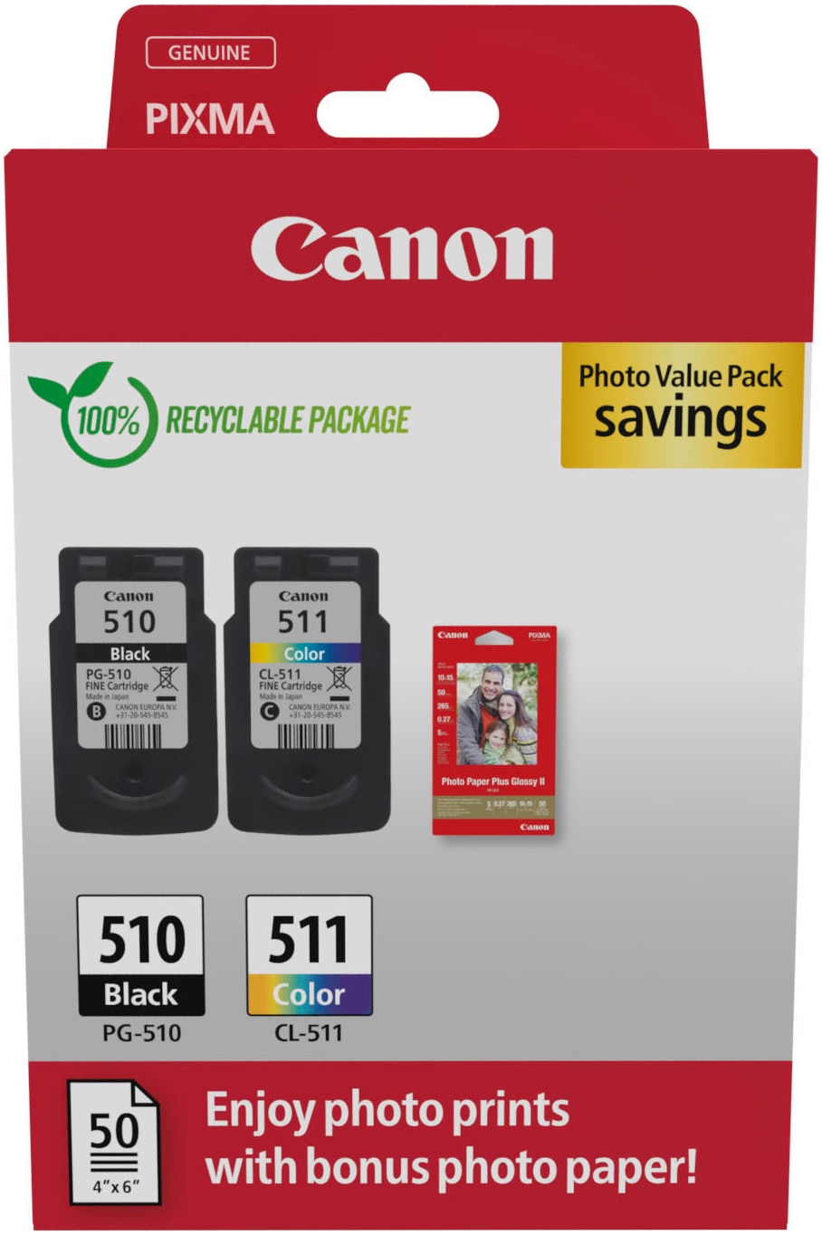 Canon Tintenpatrone »PG-510/CL-511 Photo Value Pack«, (Packung, 2 St.)