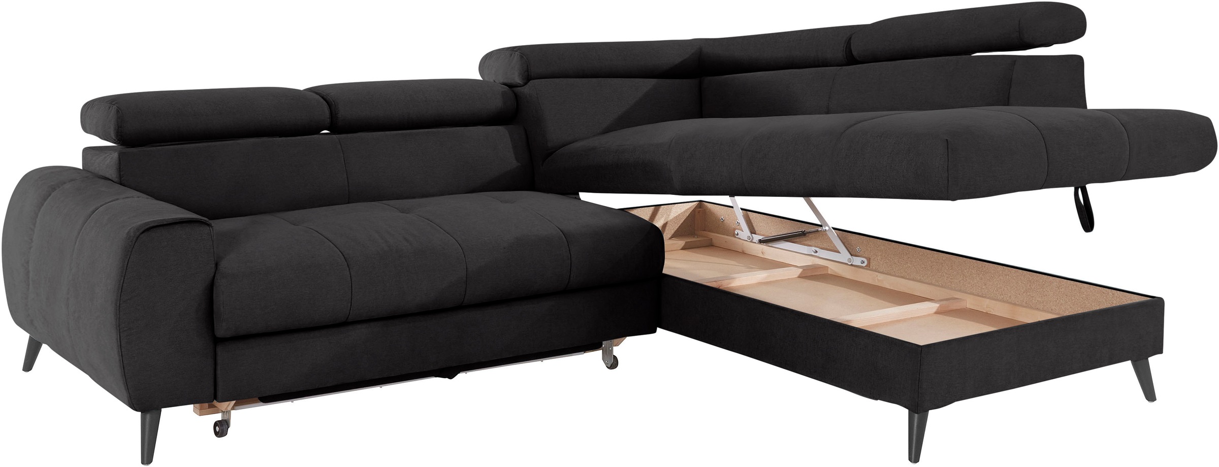 COTTA Ecksofa »Mia L-Form mit 3 Zierkissen«, wahlweise mit Bettfunktion, Bettkasten, Beleuchtung & Wireless-Charger
