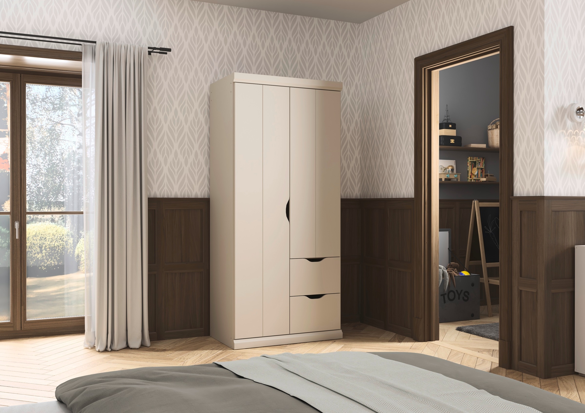 GOODproduct Kleiderschrank »Mehrzweckschrank Aktenschrank Möbel Mietswohnung Schlafzimmer MARLENE« 3 verschiedene Ausstattungen BASIC/CLASSIC/PREMIUM (inkl. SOFT-CLOSE),  in 3 Breiten 91/136/181 cm im Landhaus-Stil MADE IN GERMANY