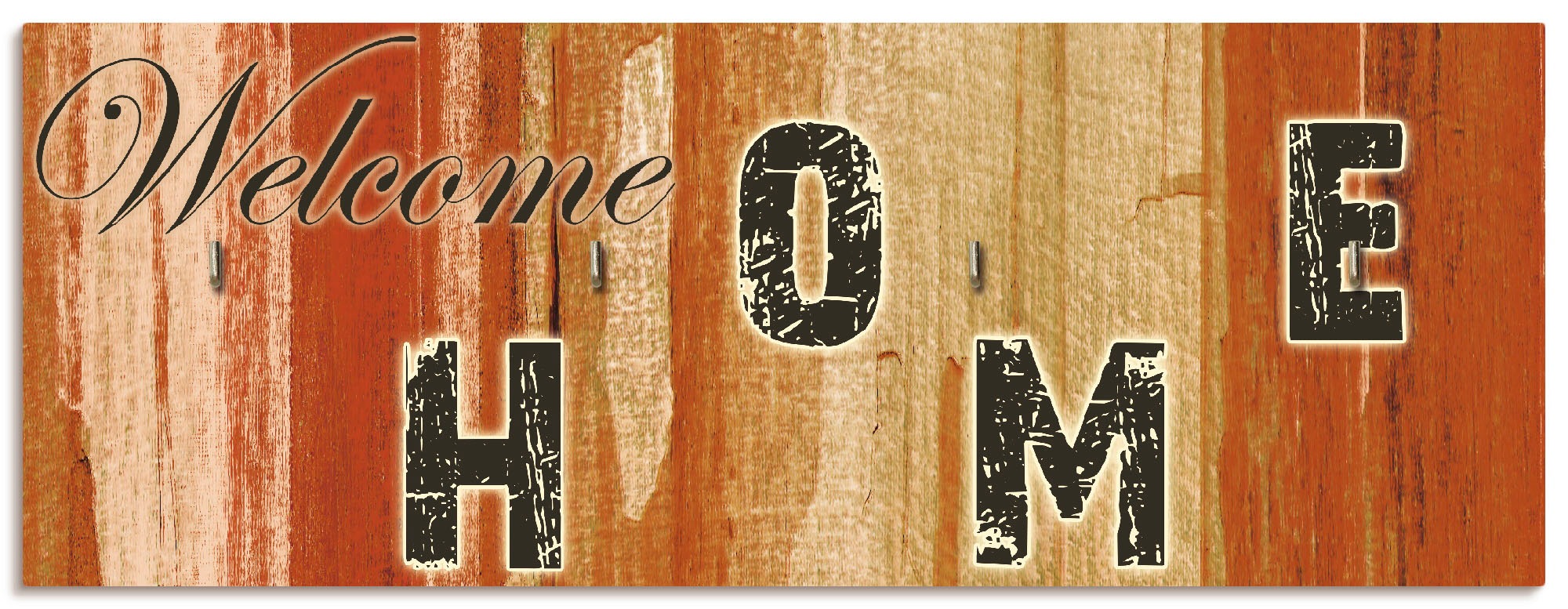 Image of Artland Hakenleiste »Willkommen zuhause_braun«, aus Holz mit 4 Schlüsselhaken – Schlüsselboard, Schlüsselbretter, Schlüsselhalter, Schlüsselaufhänger für den Flur – Stil: Modern bei Ackermann Versand Schweiz