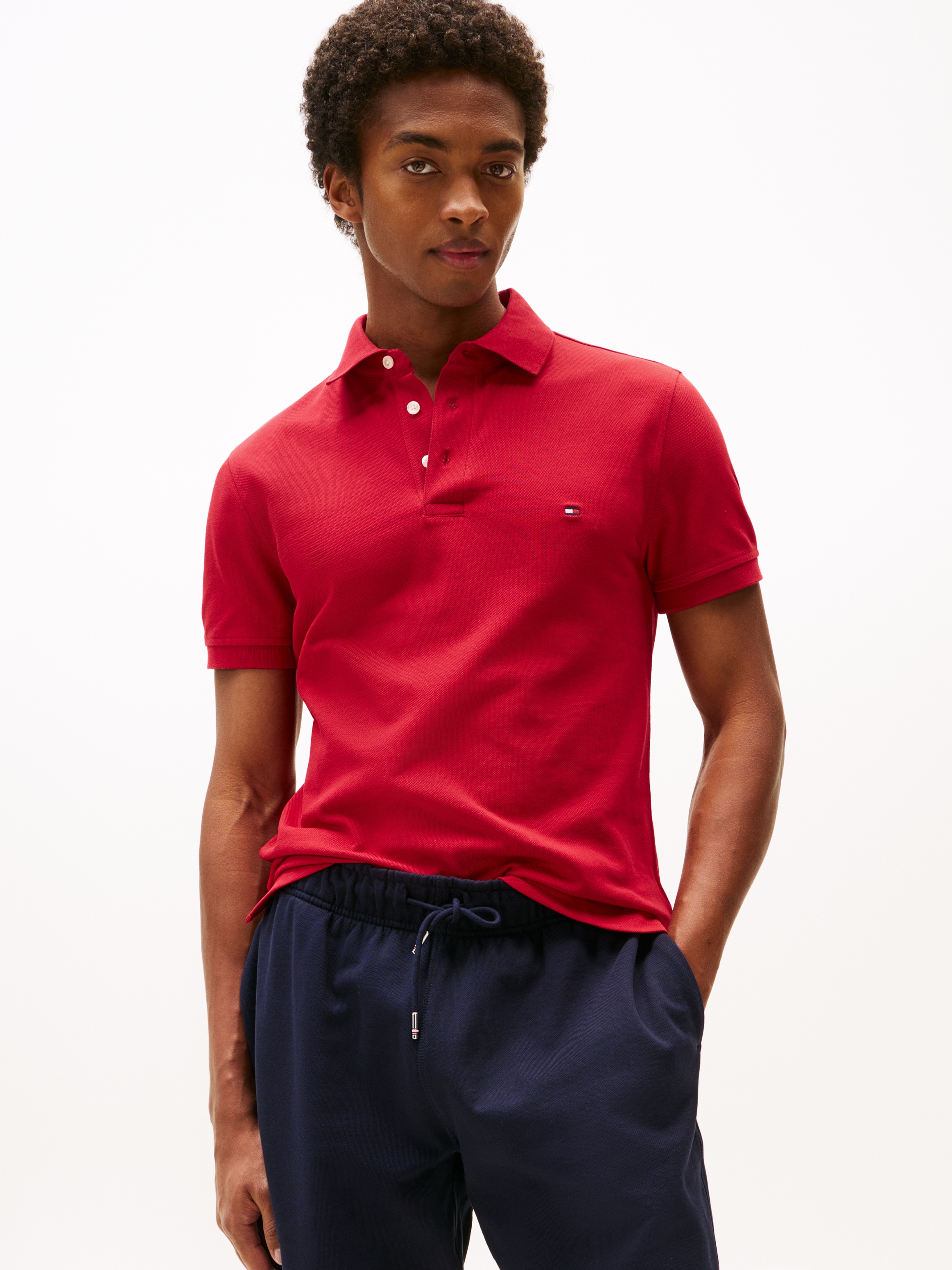 Tommy Hilfiger Poloshirt »1985 SLIM POLO mit Stickerei und Piqué-Qualität«, unifarben, casual, slim fit, Baumwollmix, Polokragen