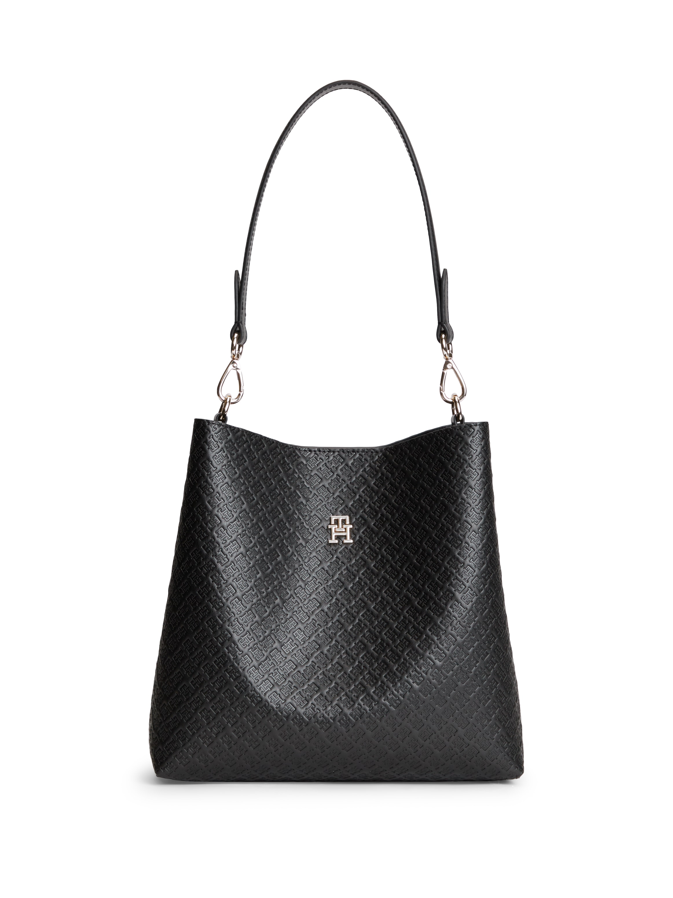 Image of Tommy Hilfiger Schultertasche "TH ICON SHOULDER BAG MONO" Damen Handtasche, Shopper mit goldfarbenem TH-Schmuckelement