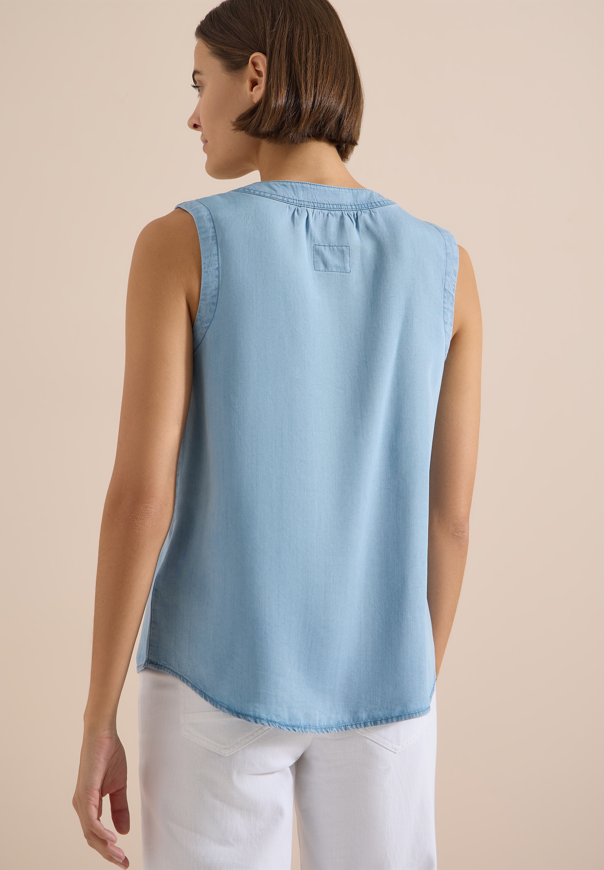 Cecil Top chemisier Blusentop - Sommershirt im Denim-Look mit V-Neck