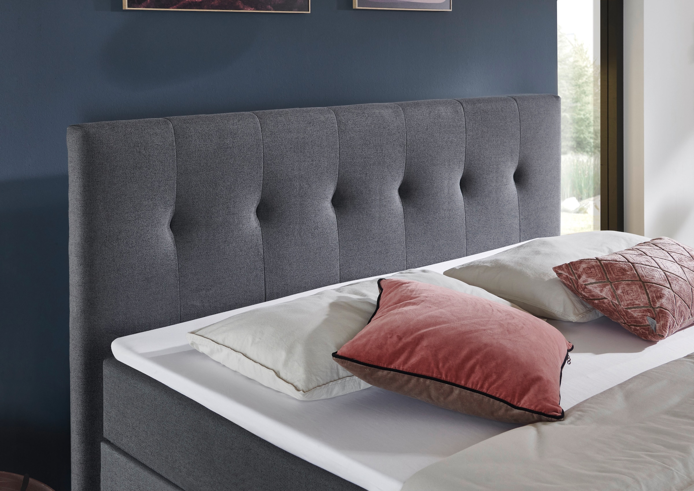 Home affaire Lit de boxe »Tessaja, inkl. Bettkasten, in der Breite 180x200cm erhältlich« Kopf- und Fussteil gesteppt, inkl. Anti-Slip-Topper