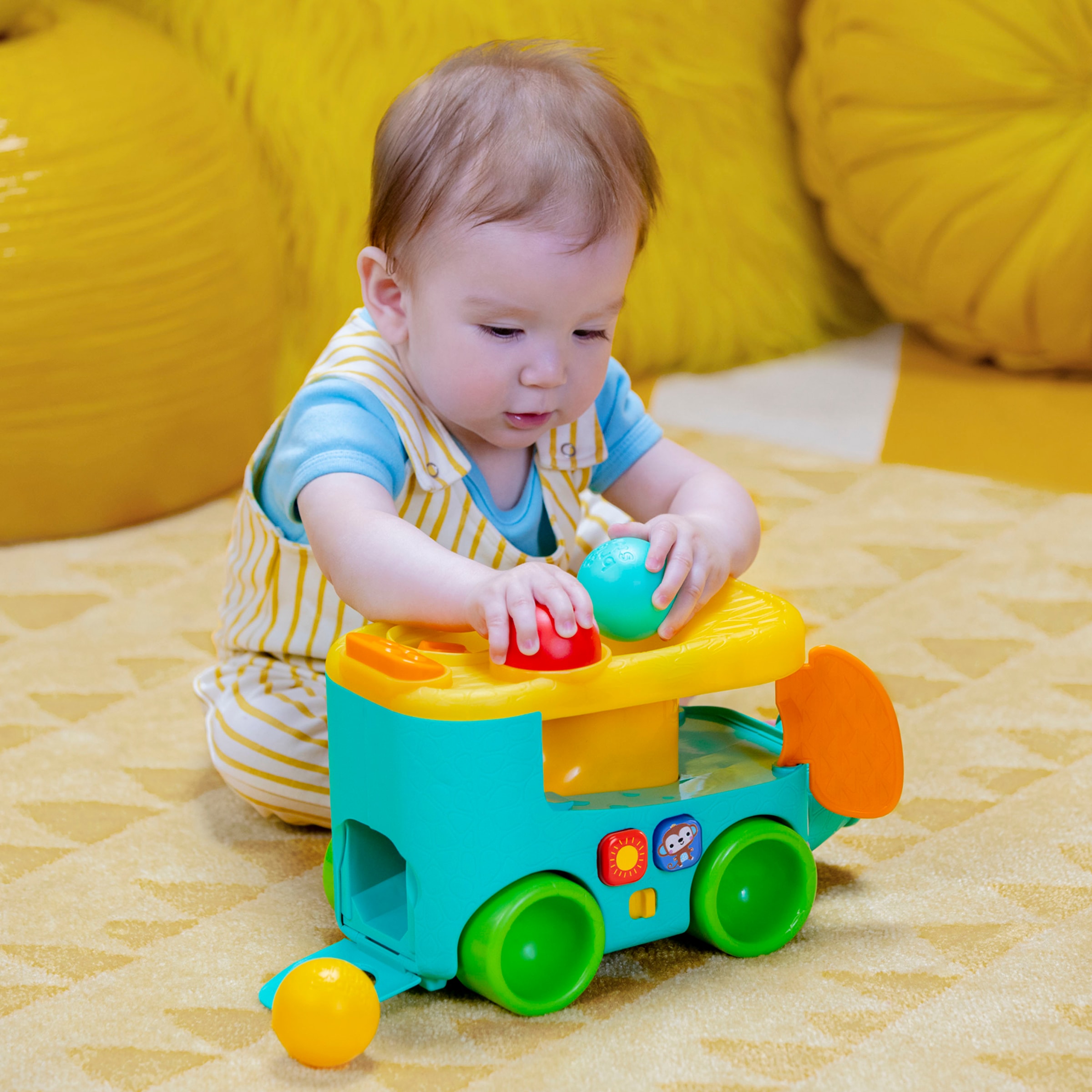 Bright Starts Jouets éducatifs »Pop & Roll Safari Bus  Ball Play Toy« mit Licht und Sound