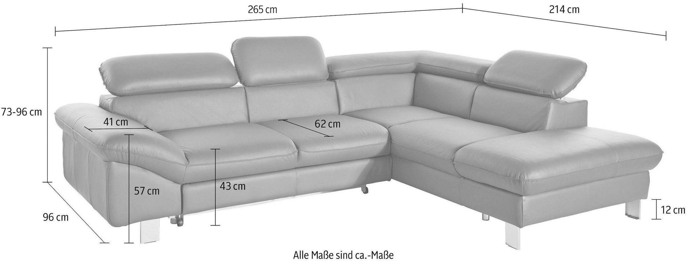 COTTA Ecksofa »Driver L-Form, B: 265cm, moderne Couch, Wellenunterfederung, inkl. 3 x« Kopfteilverstellung, optional Schlaffunktion & Bettkasten
