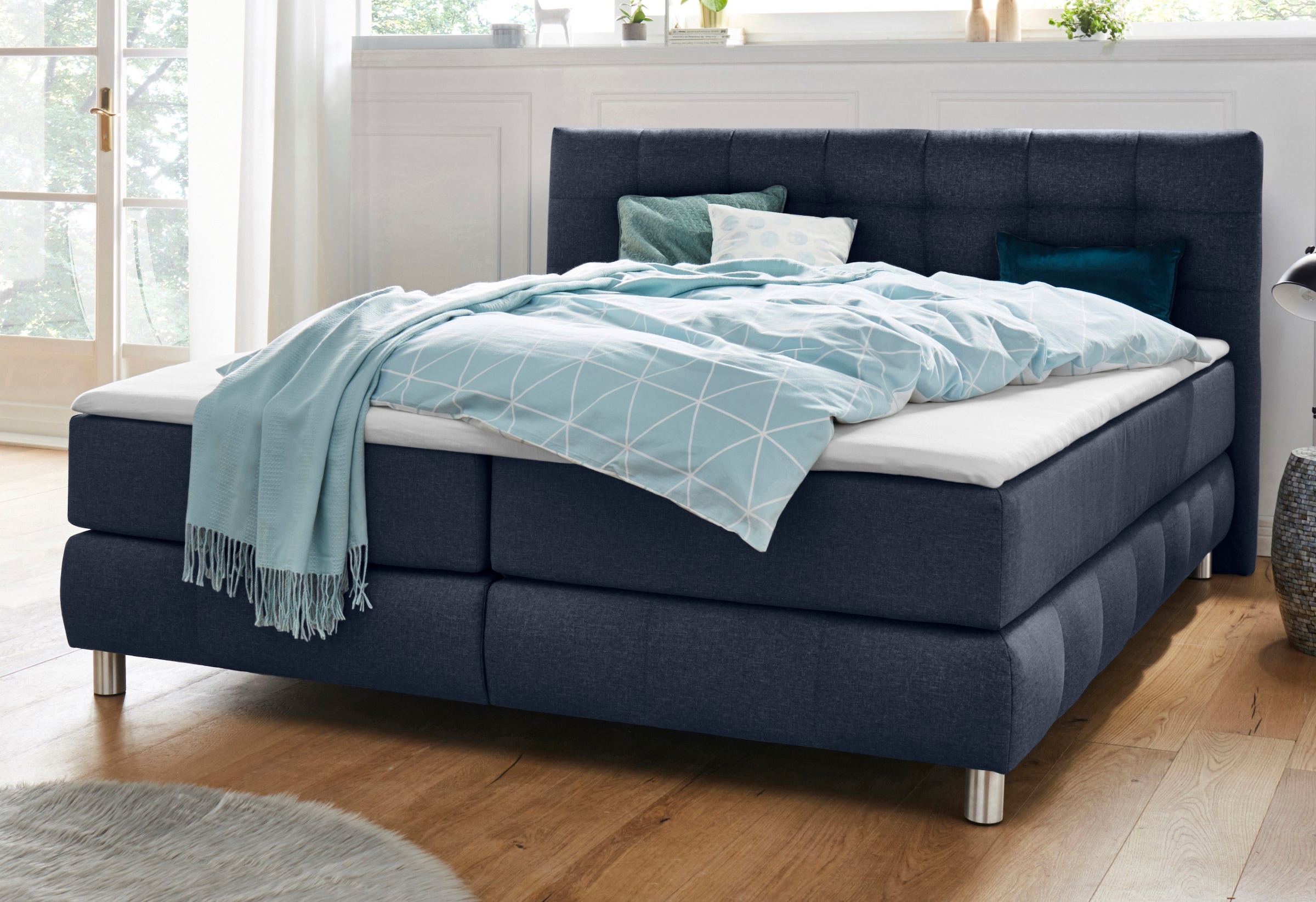 andas Boxspringbett »Salo XXL«, in Samtoptik oder Struktur, 6 Breiten in Überlänge 220cm, 4 Härtegrade