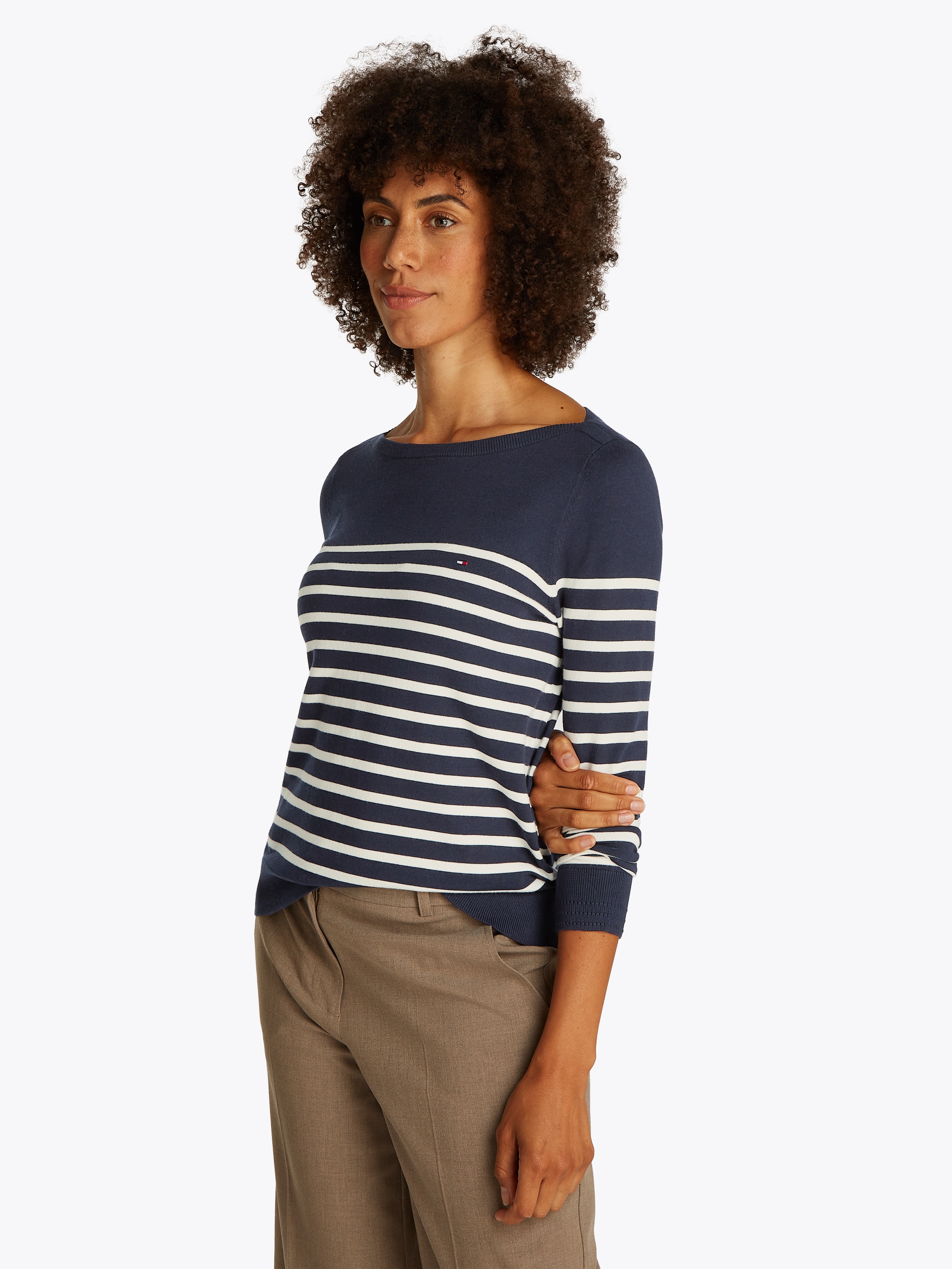 Image of Tommy Hilfiger Strickpullover "CO JERSEY STITCH BOAT-NECK SWEATER" mit Tommy Hilfiger Logo-Flag am Ärmel, Regular Fit