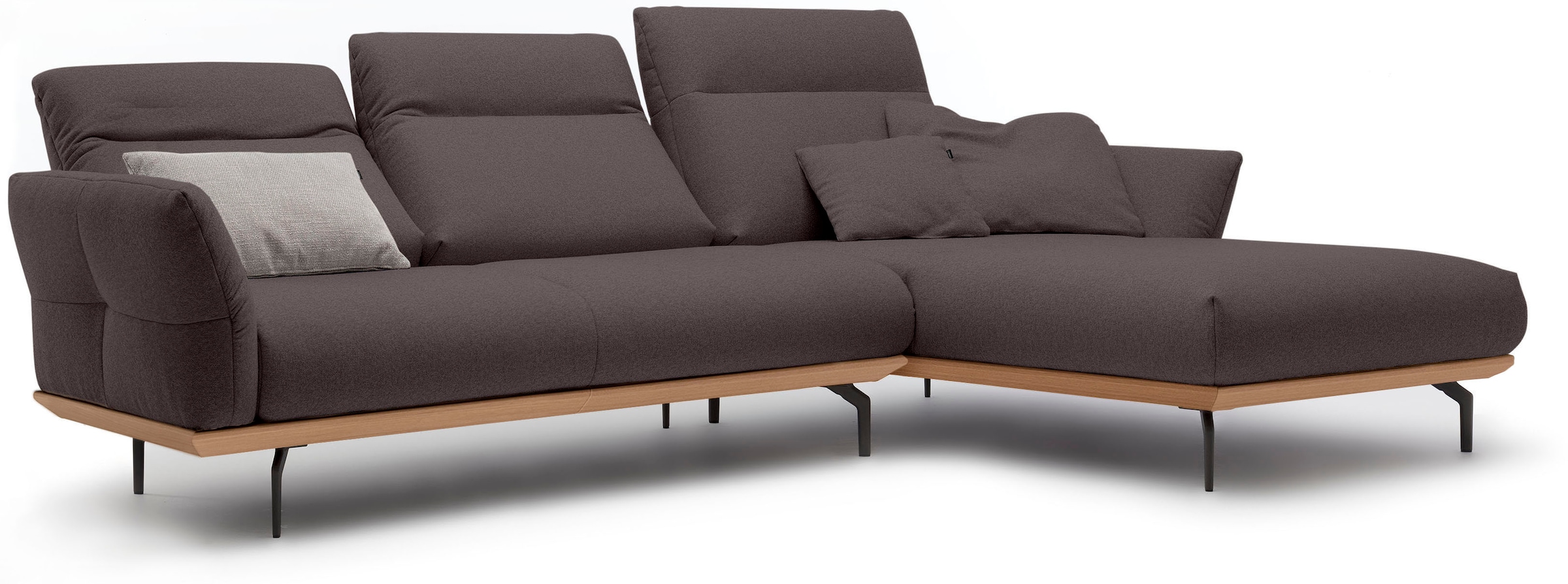 Creation BY ROLF BENZ Canapé d'angle »CR.460 Designsofa mit verstellbarer Rückenlehne, hochwertig & bequem« socle en chêne, pieds en aluminium moulé gris ombre, largeur 298 cm
