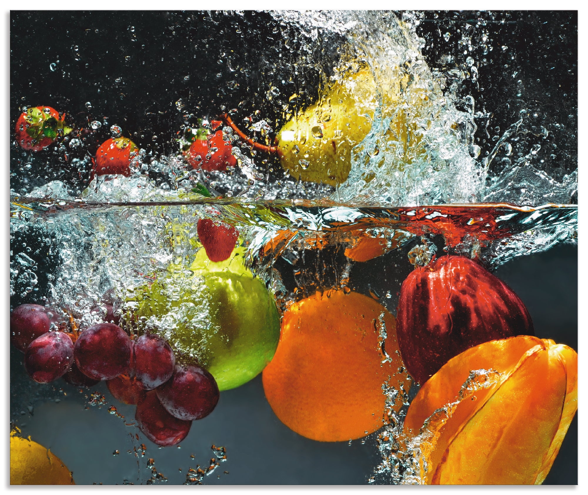 Artland Küchenrückwand »Spritzendes Obst auf dem Wasser«, (1 tlg.), Alu Spritzschutz mit Klebeband, einfache Montage