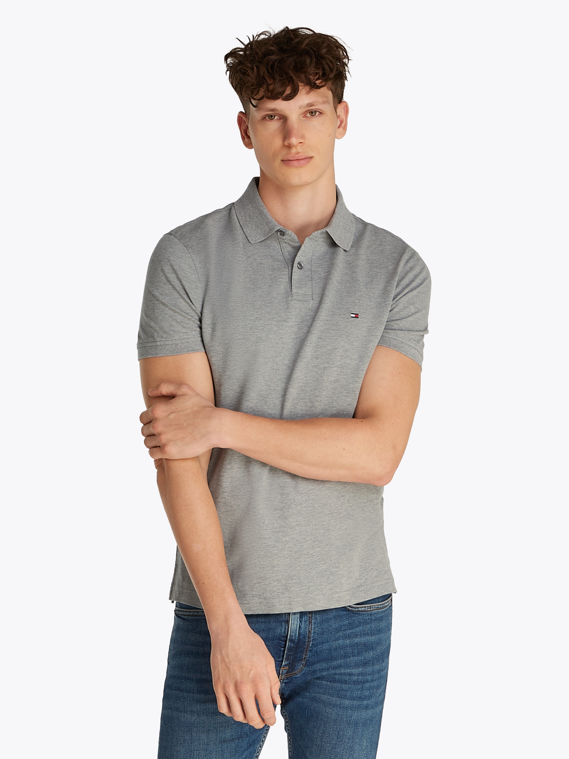 Tommy Hilfiger Poloshirt »1985 REGULAR POLO mit Kontraststreifen und Knopfleiste«, unifarben, sportlich, regular fit, Baumwollmix, Polokragen