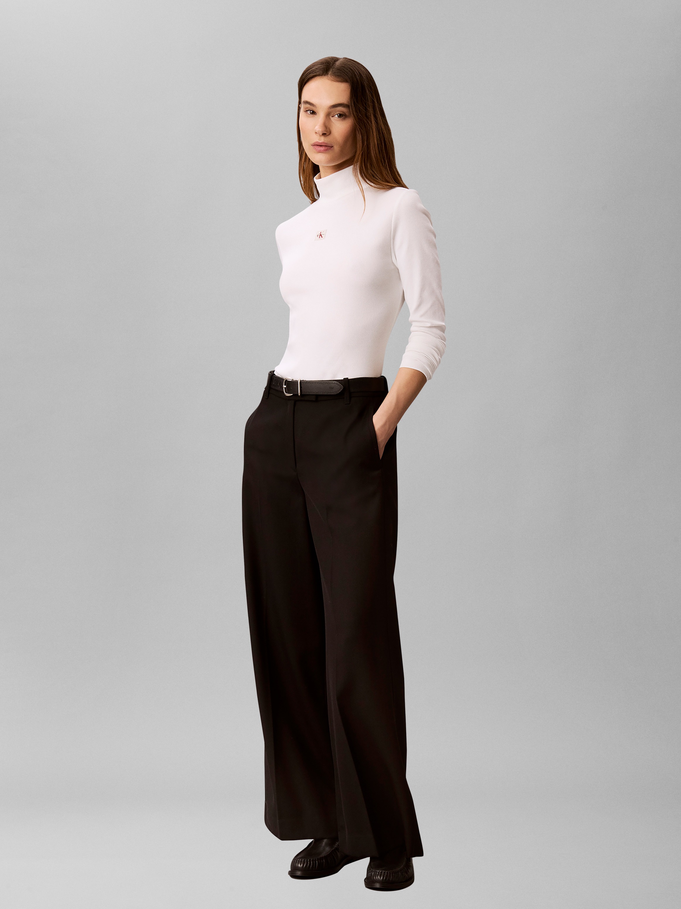 Calvin Klein Jeans Haut de chemise »LS WOVEN LABEL TURTLENECK« Mit Rundhalsausschnitt, regular fit