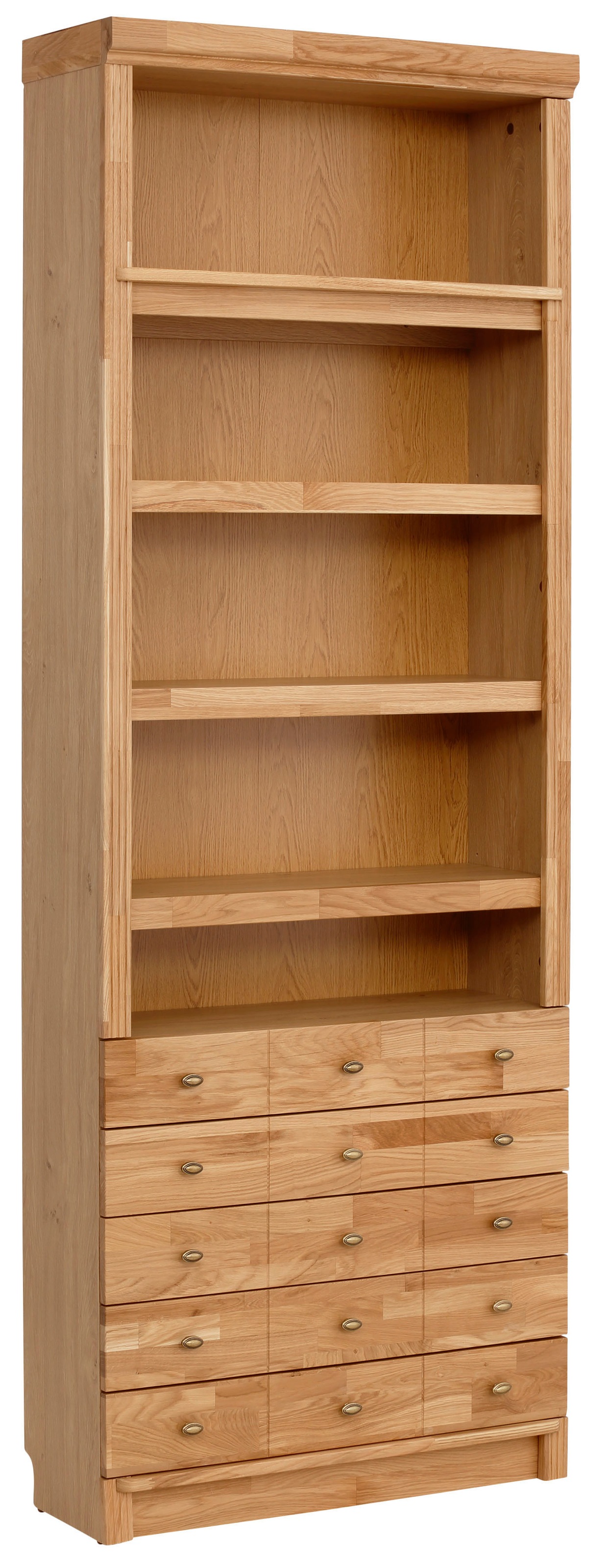 Image of GOODproduct Bücherregal "Soeren Eiche Regal mit 5 breiten Schubkästen in geteilter Optik" T/H: 80/29/220 cm, Eiche teilmassiv, FSC, elegante Metallgriffe
