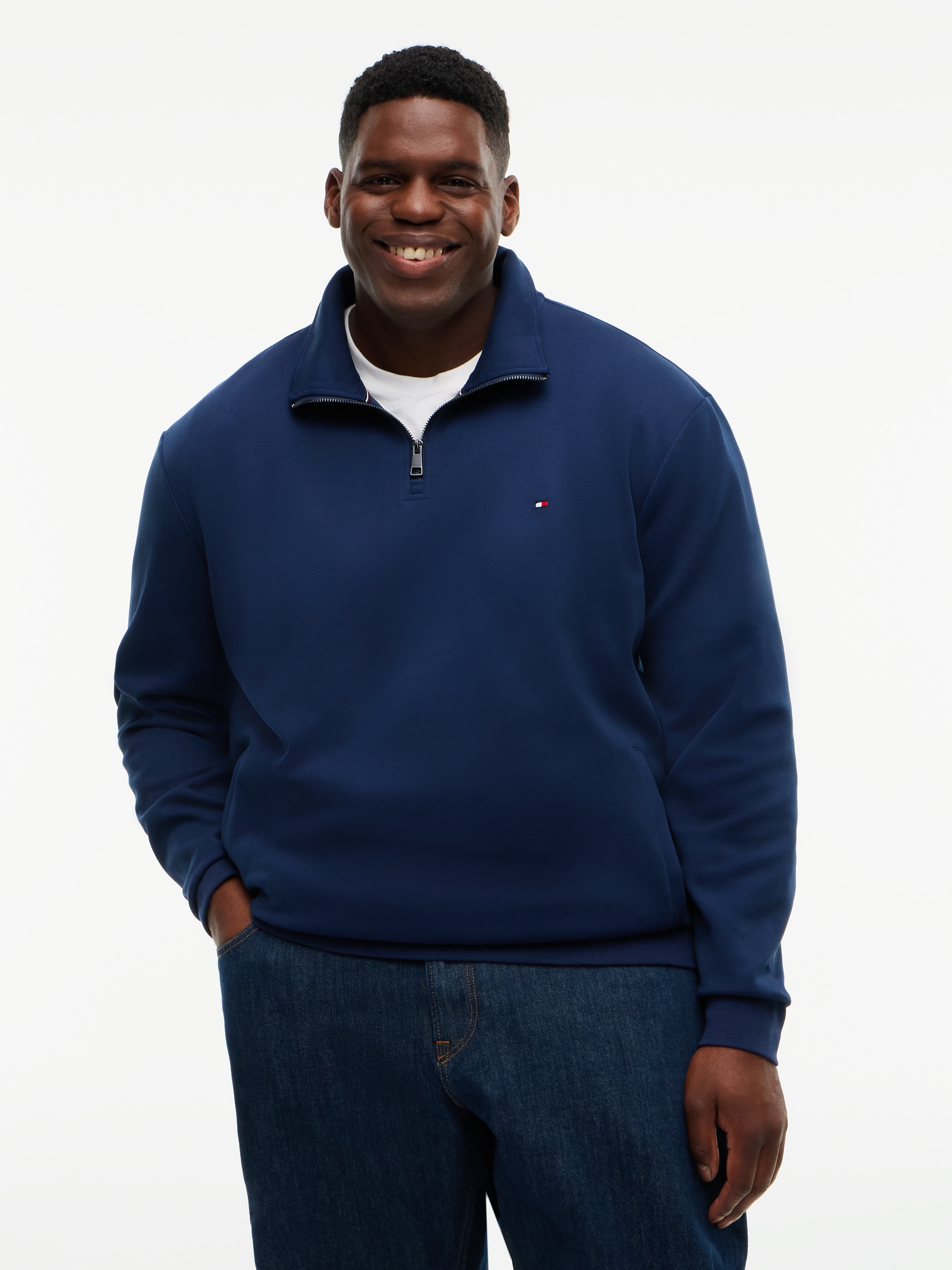 Image of Tommy Hilfiger Big & Tall Sweatshirt "BT-ESSENTIAL INTECHNO 1/4 ZIP", Grosse Grössen, Stehkragen
