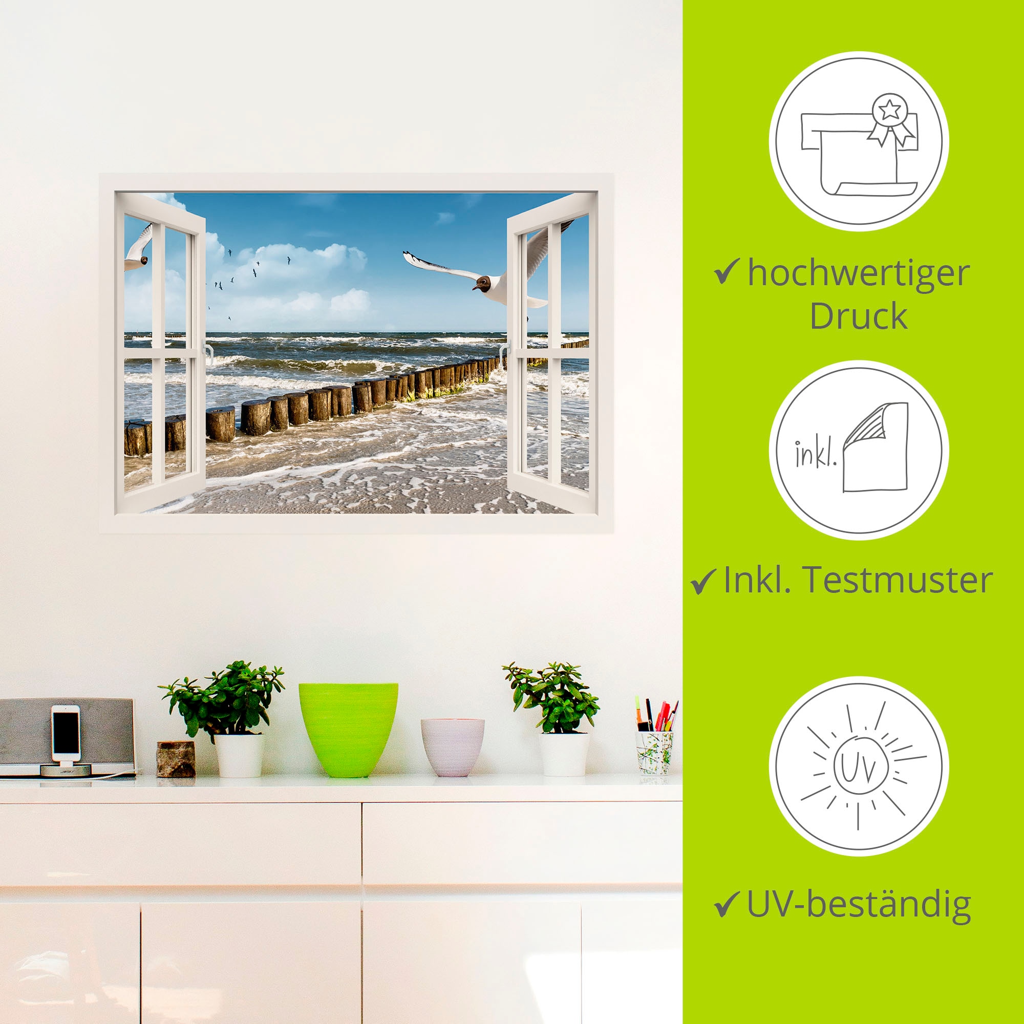 Artland Wandbild »Fensterblick - Ostsee«, Fensterblick, (1 St.), als Leinwandbild, Poster, Wandaufkleber in verschied. Grössen