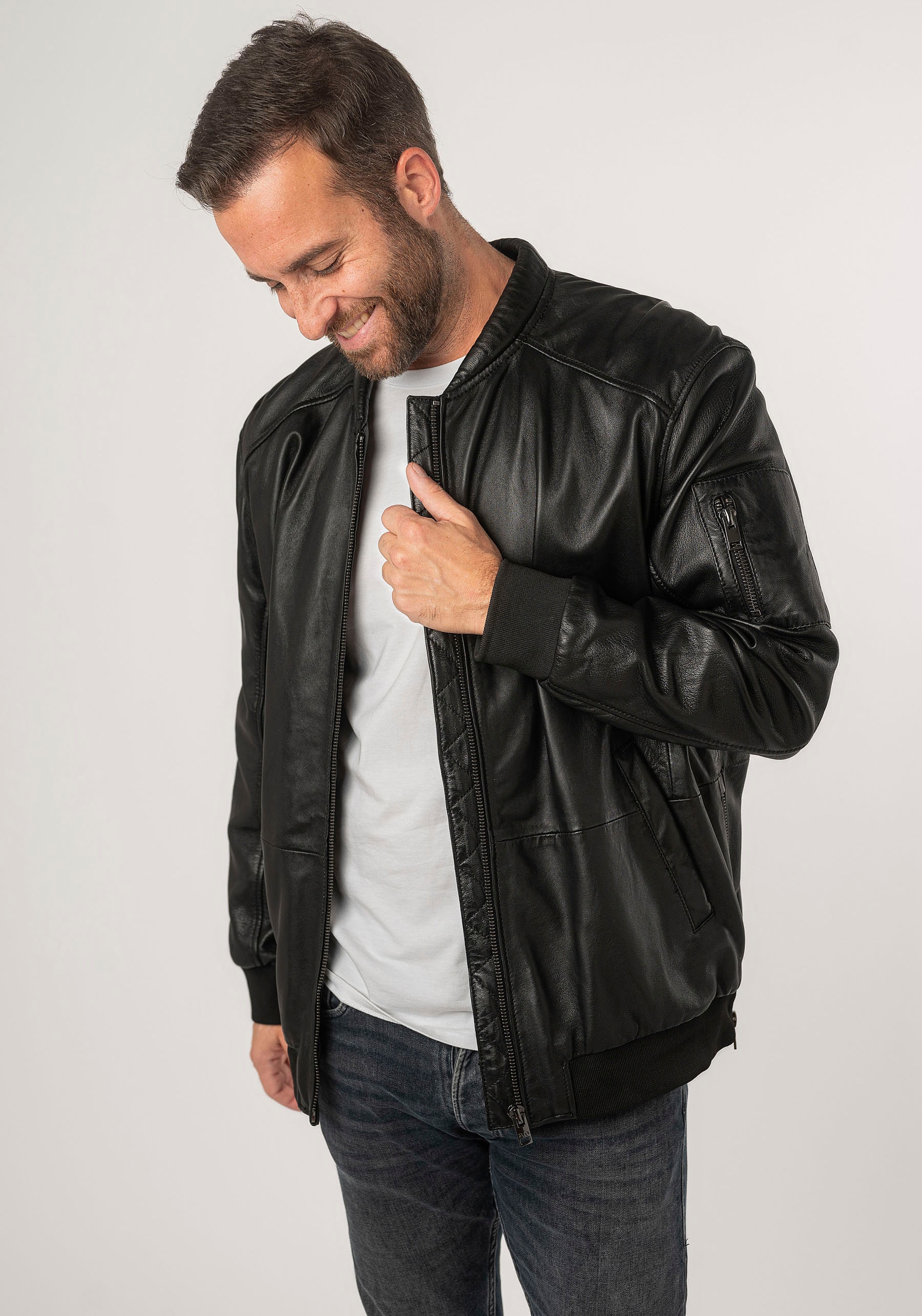 Mauritius Lederjacke »2Mkaira OS«, mit Reissverschluss, Strickbündchen, Ärmeltasche