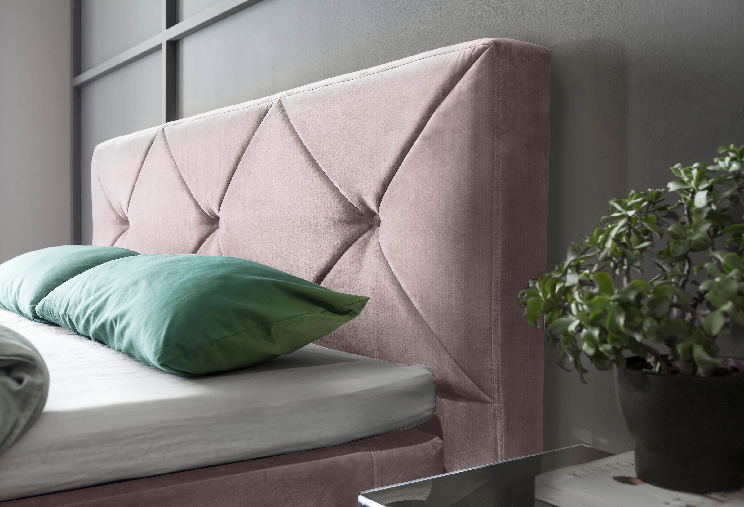 Musterring Boxspringbett »Dubai«, Kufe in Chrom, 3 Härtegrade, Kopfteil mit Knopfheftung