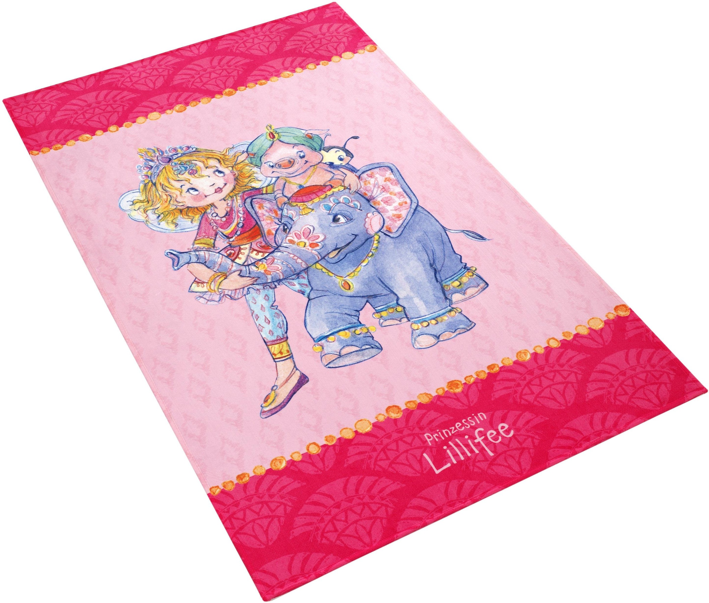 Prinzessin Lillifee Kinderteppich »LI-111«, rechteckig, bedruckter Stoff, Motiv Elefant & Pupsi, weiche Microfaser