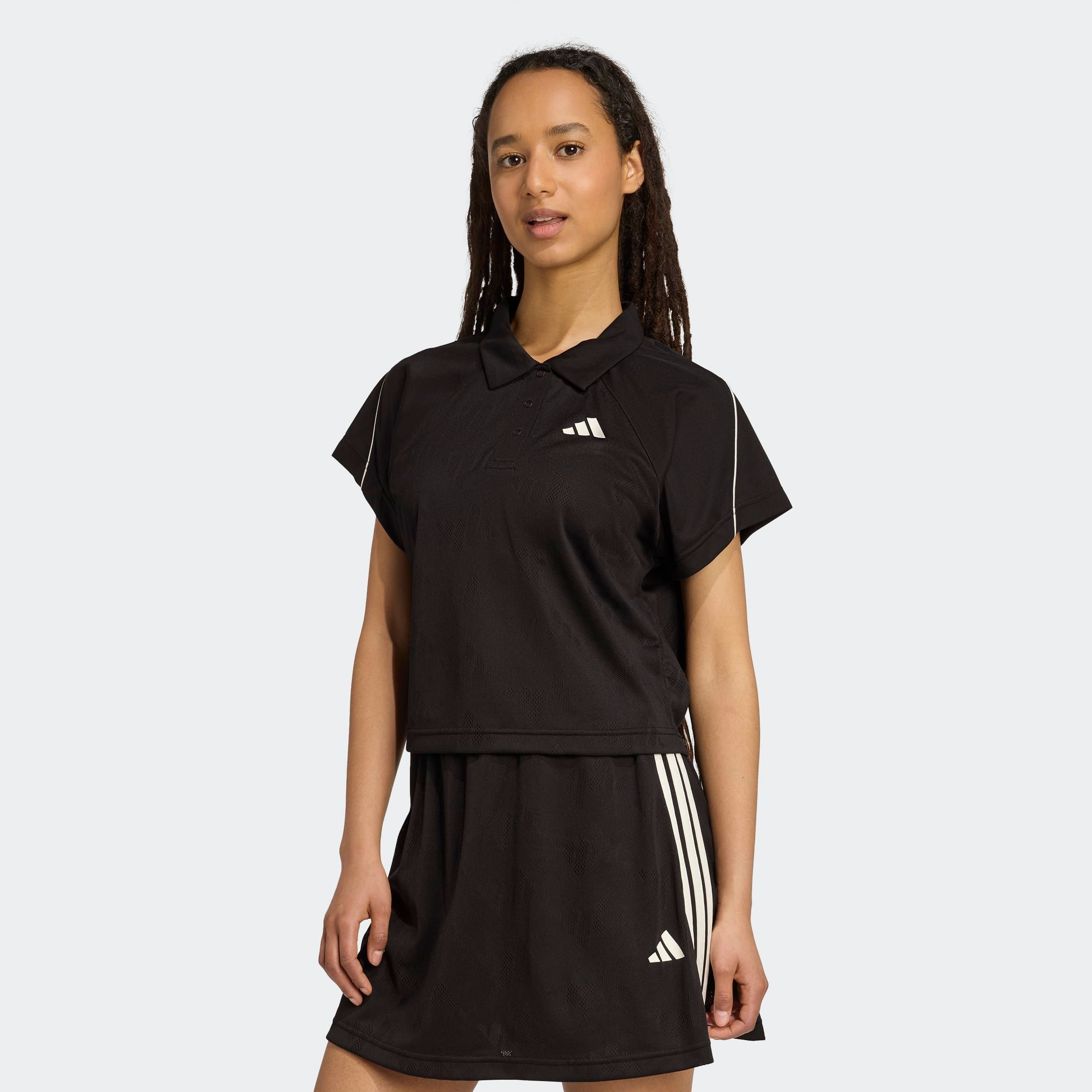 Image of adidas Sportswear T-Shirt "STADIUM 3-STREIFEN TENNIS INSPIRIERTES JACQUARD" sportlicher Stil, mit Rundhalsausschnitt, mit Knopfleiste